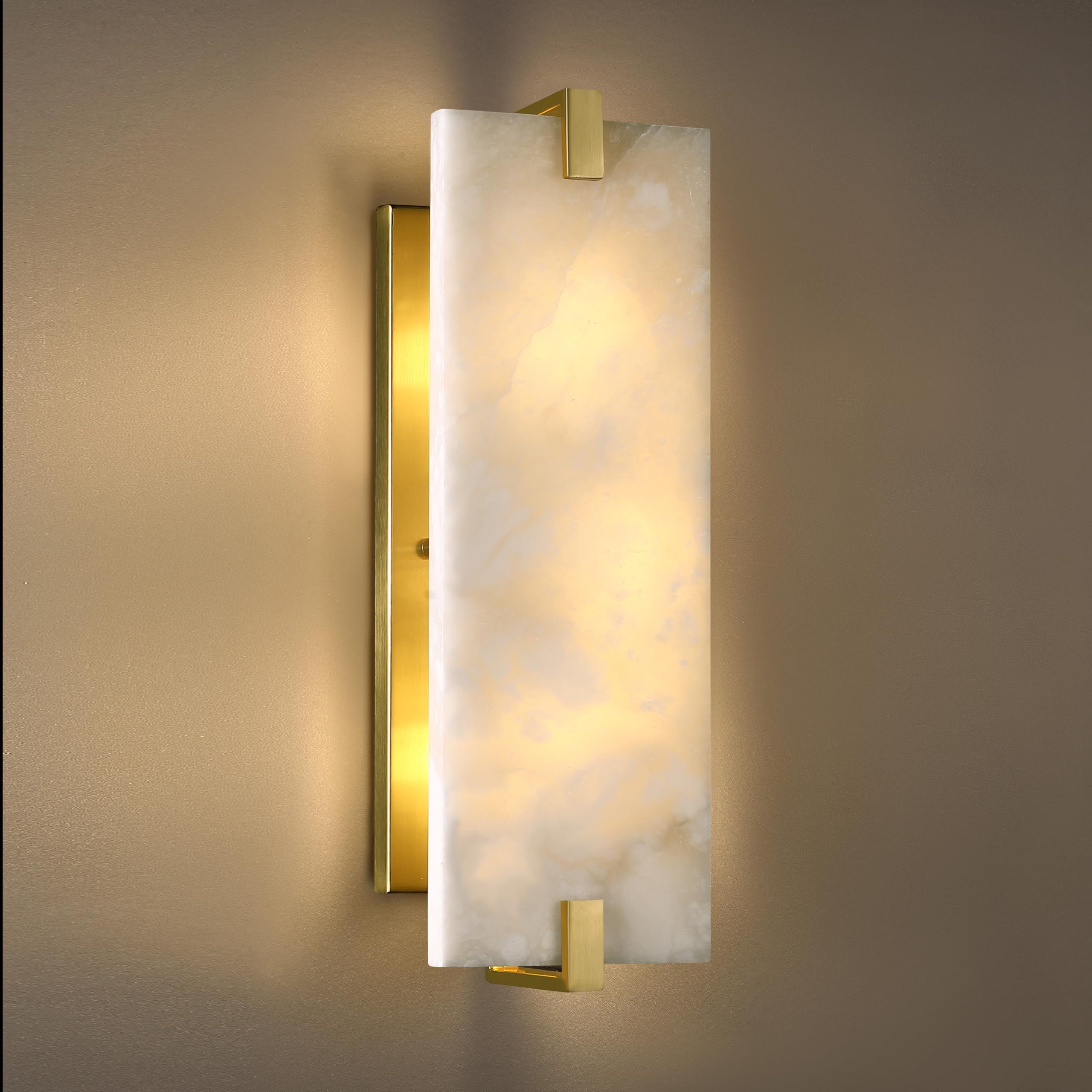 Cjy Chenjinyan 2 Light Square Alabaster Marble Bathroom Wall Sconce Modern Concise Style Wall Light Fixture,Brushed Bronze Finis