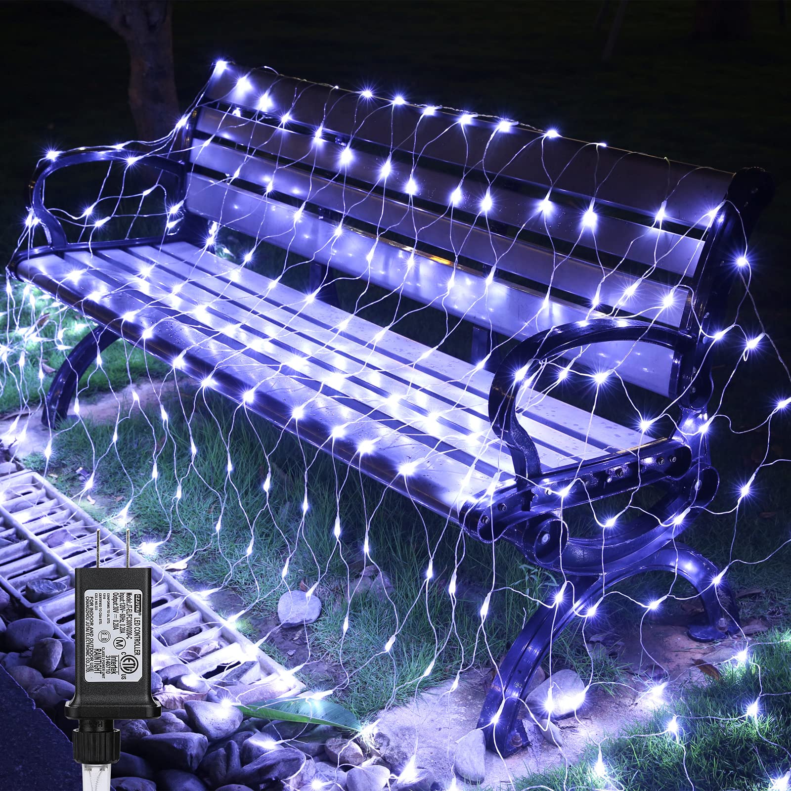 Jnaurb Christmas Net Lights, 360 LED, 11.5ft x 5ft, Waterproof, Connectable, Timer, White, Model LED08230390