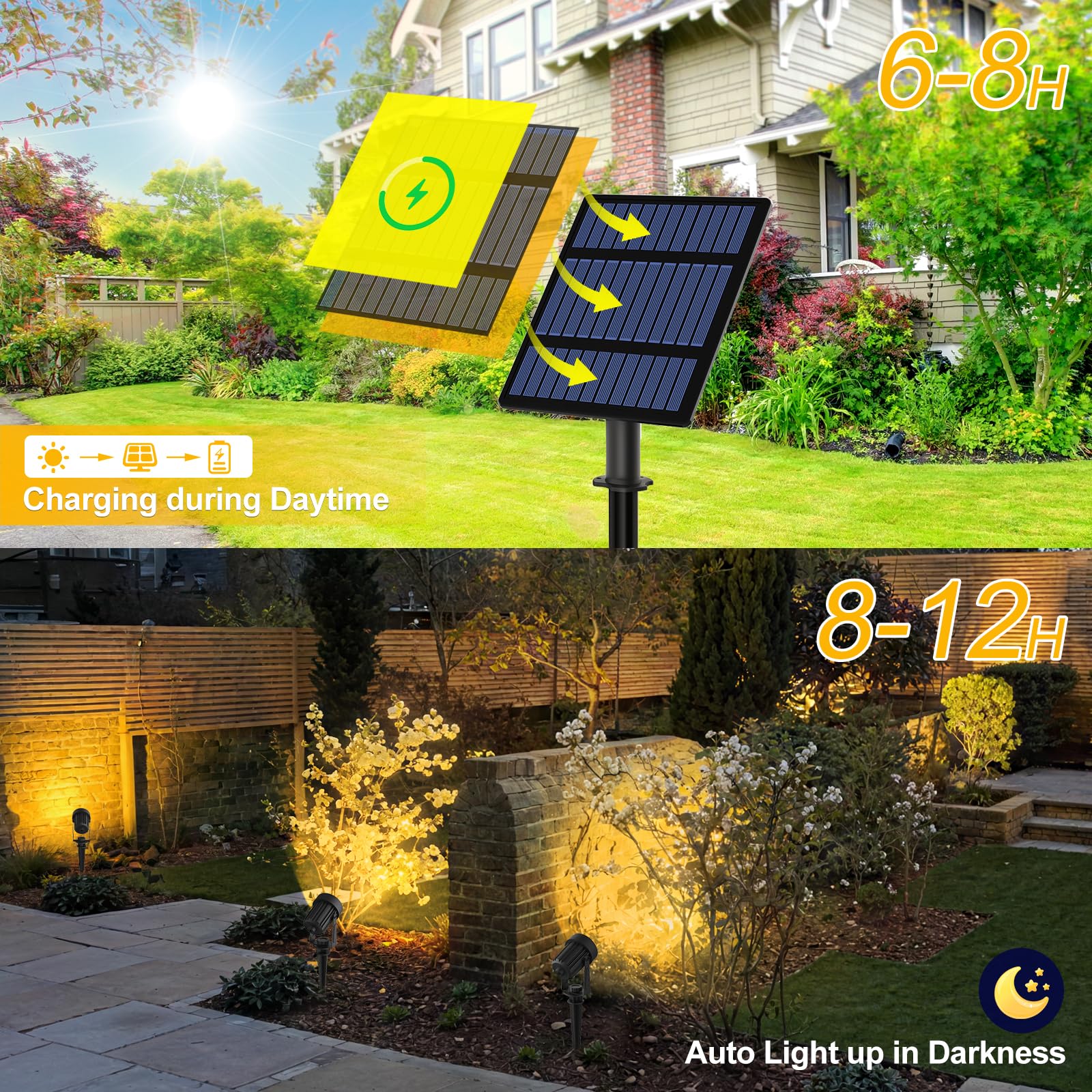 T-Sunus 6-In-1 Solar Spot Lights For Outdoor Warm White 3000K Landscape Spotlight Ip65 Waterproof Separated Panel Uplights With