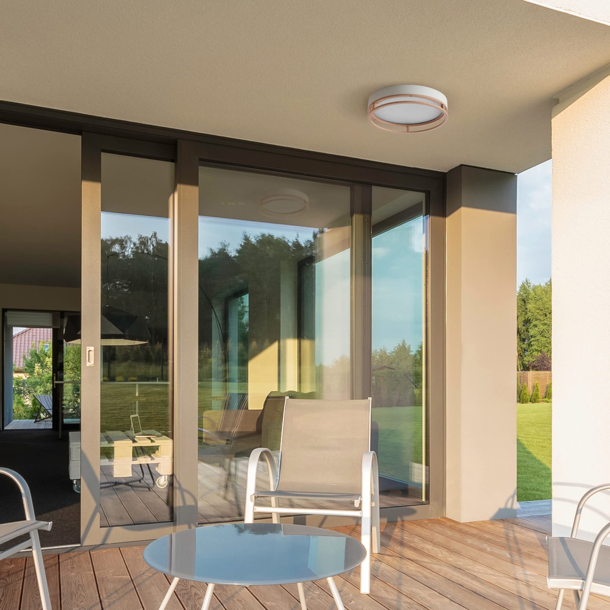 Globe Electric 66000038 LED Flush Mount Ceiling Light, Matte White, Metal, Indoor/Outdoor