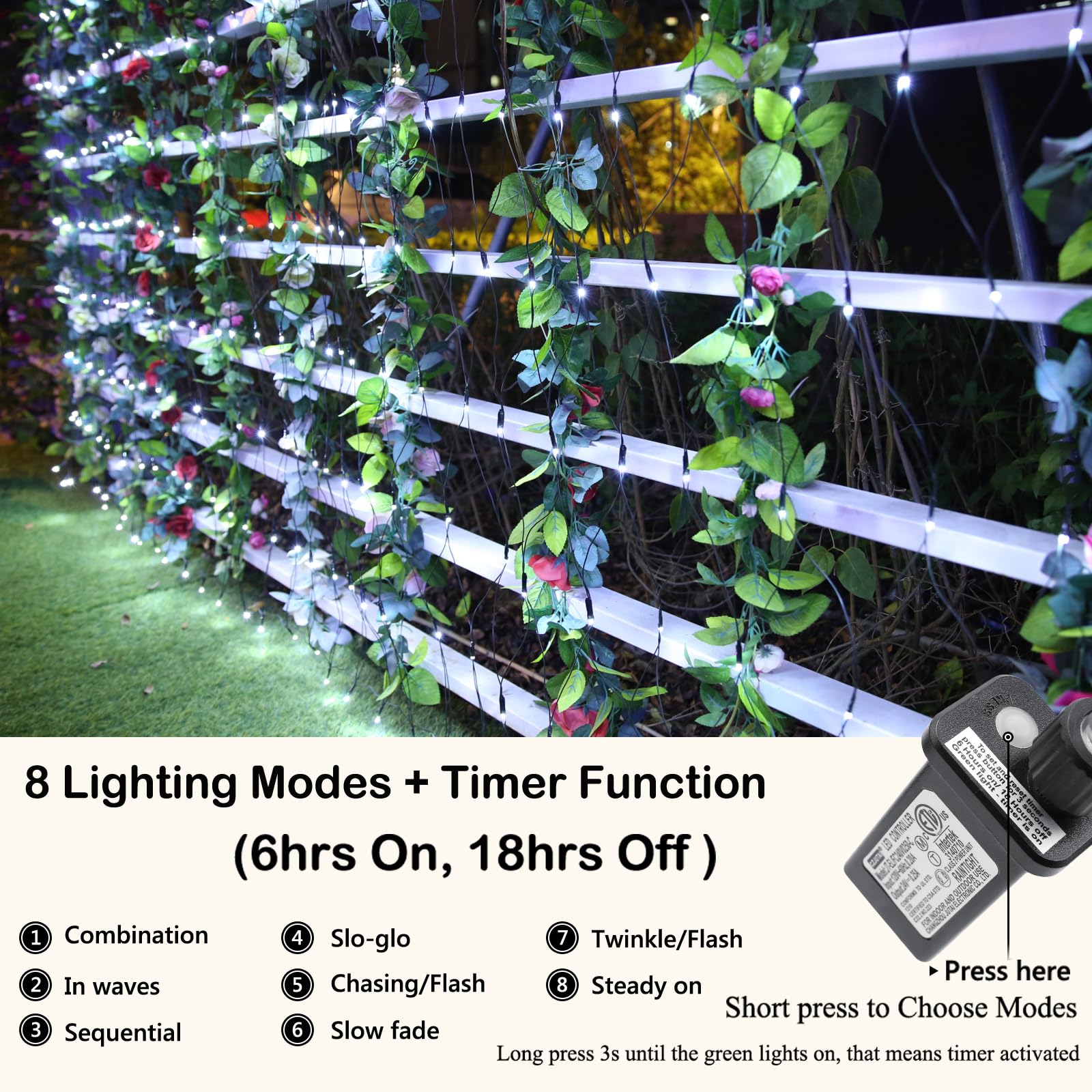 Joomer 2 Pack 12Ft X 5Ft 360 Led Christmas Net Lights, 8 Modes Bush Mesh Lights Connectable, Timer, Waterproof For Christmas Trees, Bushes, Garden, Outdoor Decorations (Green Wire, White)