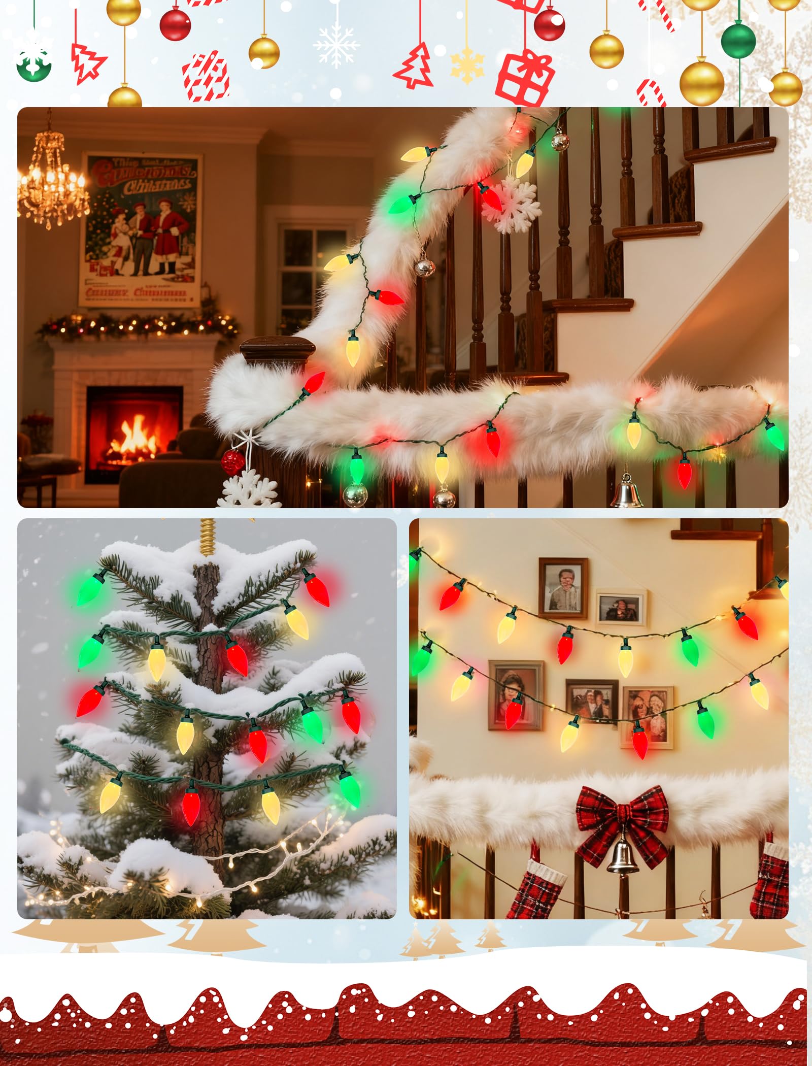 GOOTHY 26FT C9 Christmas String Lights - 50 LED Bulbs, Waterproof, Red/Green/White Outdoor Decor for Tree, Patio, Party, Garden