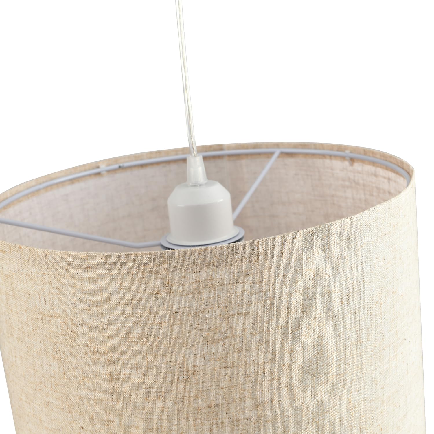 Ihengyanlt 2 Pack Plug In Pendant Light, Hanging Light With 15Ft Clear Cord, On/Off Switch, Beige Linen Fabric Lamp Shade, Hanging Light Fixture For Bedroom, Kitchen, Living Room, Dining Table