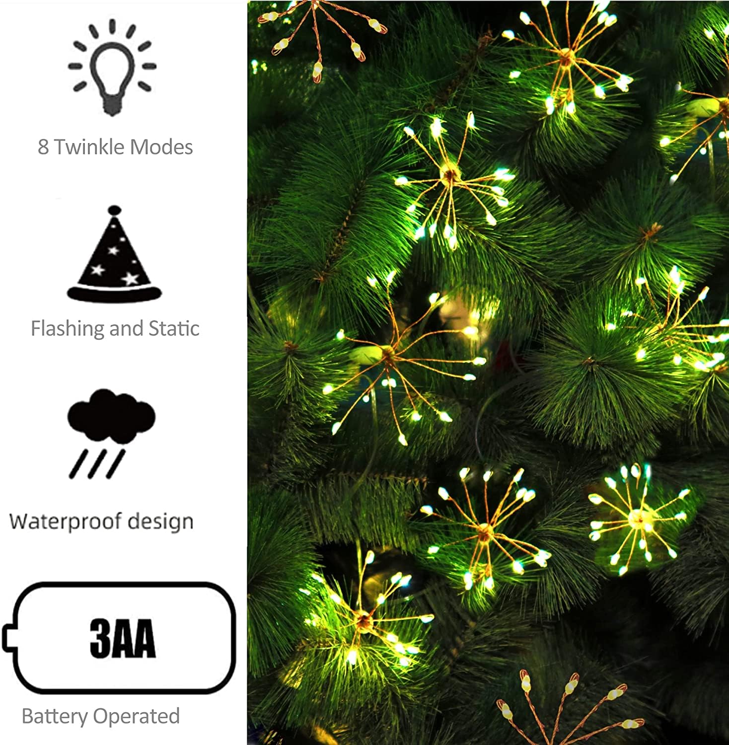 Litehom Starbursts Light, 12 Bright Starbursts Design Sparckle 10Ft Light With Usb Operated Waterproof For Diwali, Home Decorati