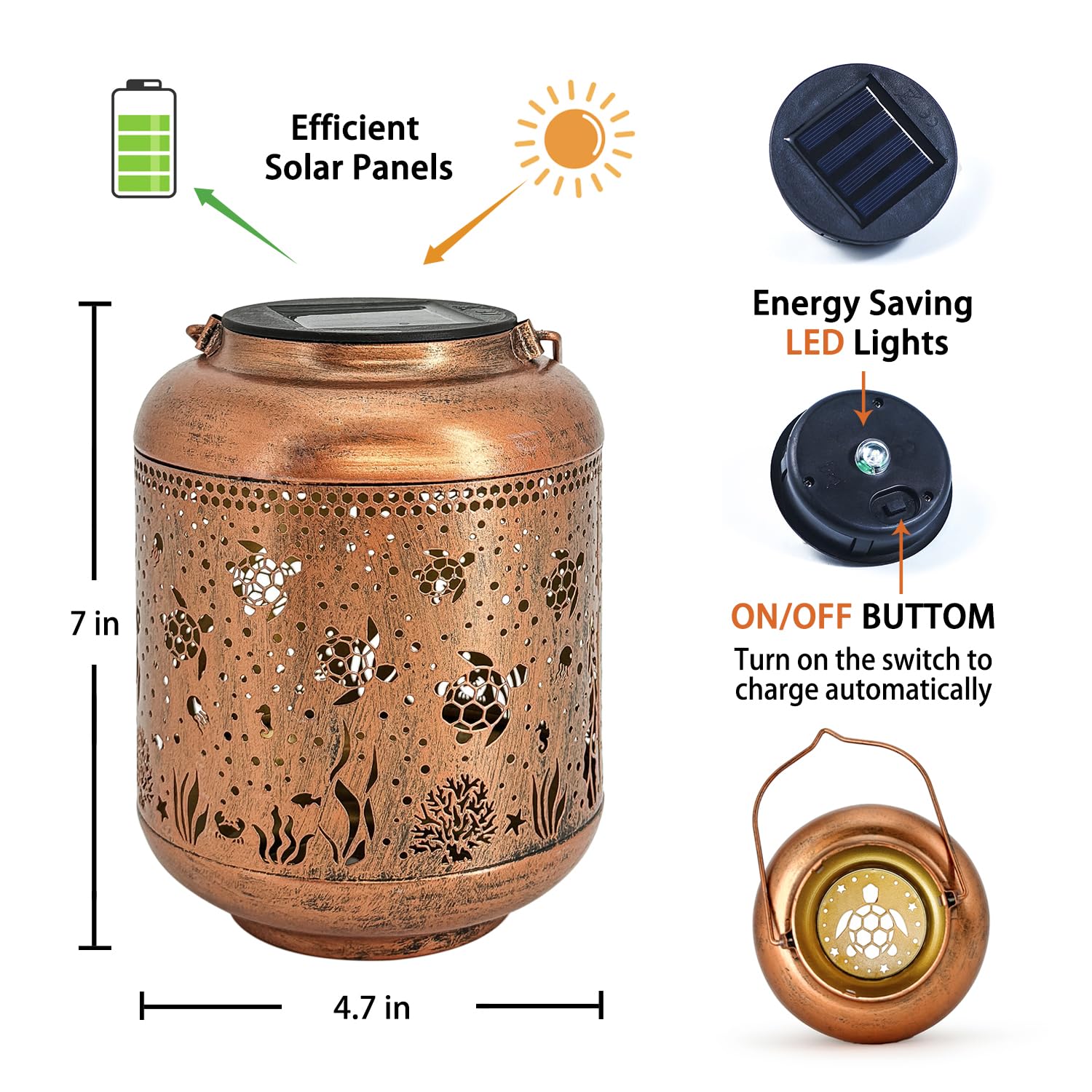 TIGGSY 2 Pack Sea Turtle Solar Lanterns - Waterproof Metal LED Lights for Outdoor Garden Decor, Brown, Model HW-DL-016-2Pack