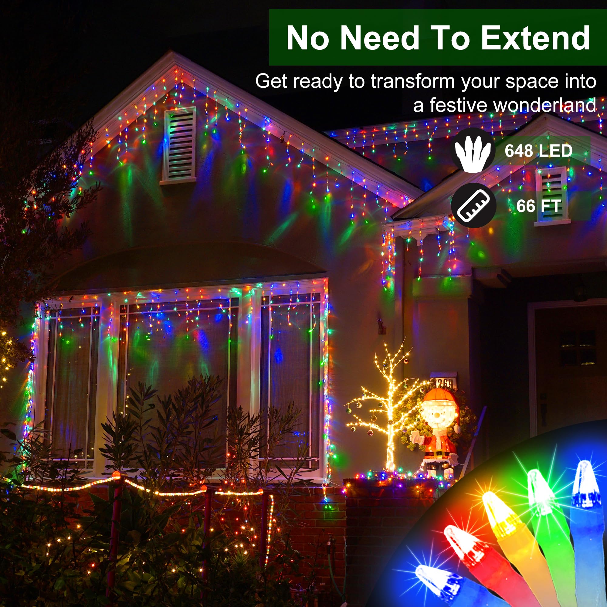 648 Led Outdoor Christmas Lights With 144 Drops, 66Ft Christmas Fairy Lights With 8 Modes Timer, Christmas Twinkly Lights Ip44 W