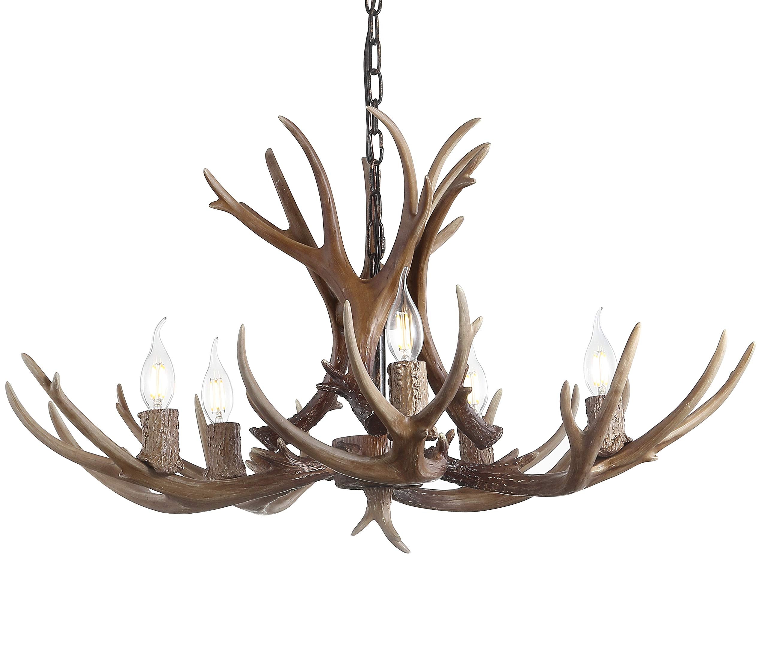 JONATHAN Y JYL6300A Eldora 30'' Adjustable Resin Antler 5-Light LED Chandelier, Glam, Rustic,Cottage,Transitional, Dimmable Dini