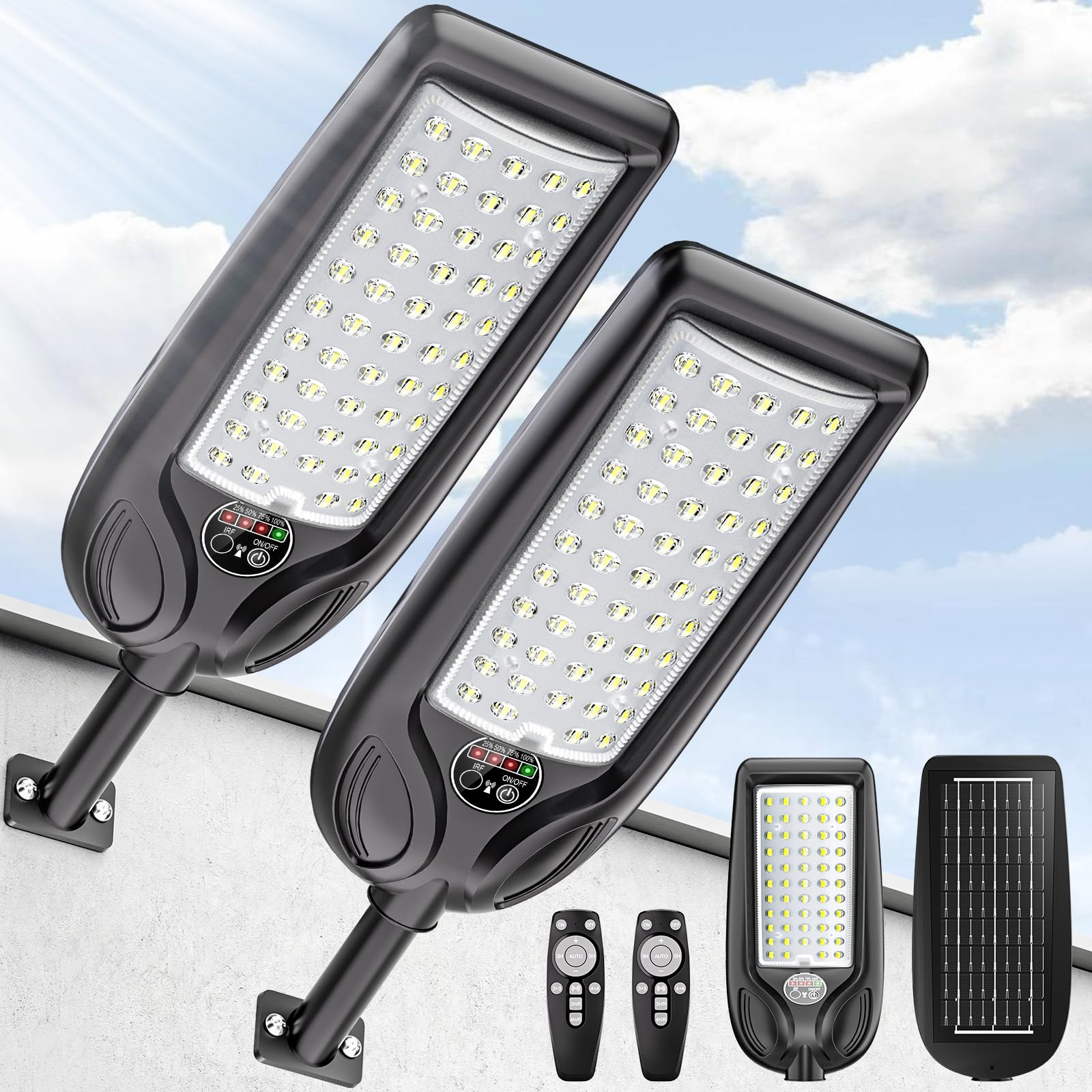 Solar Street Lights Outdoor Waterproof,30000LM Dusk to Dawn Solar Lights with Motion Sensor and Remote Control Solar Powered LED