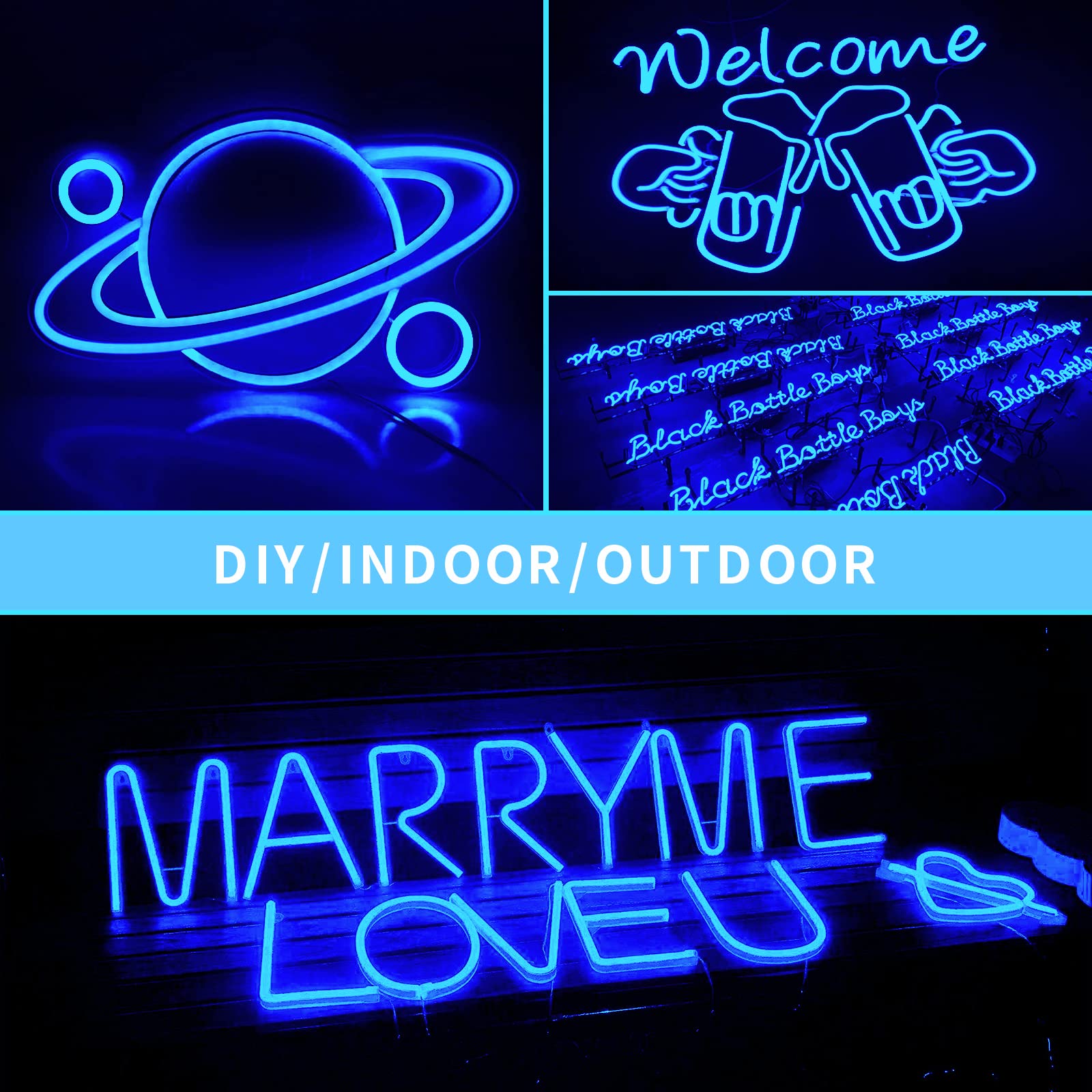 Owofydr Led Neon Lights Flexible Blue 16.4Ft/5M 12V Dc Waterproof Flexible Led Neon Light For Indoors Outdoors Decorm [Power Ada