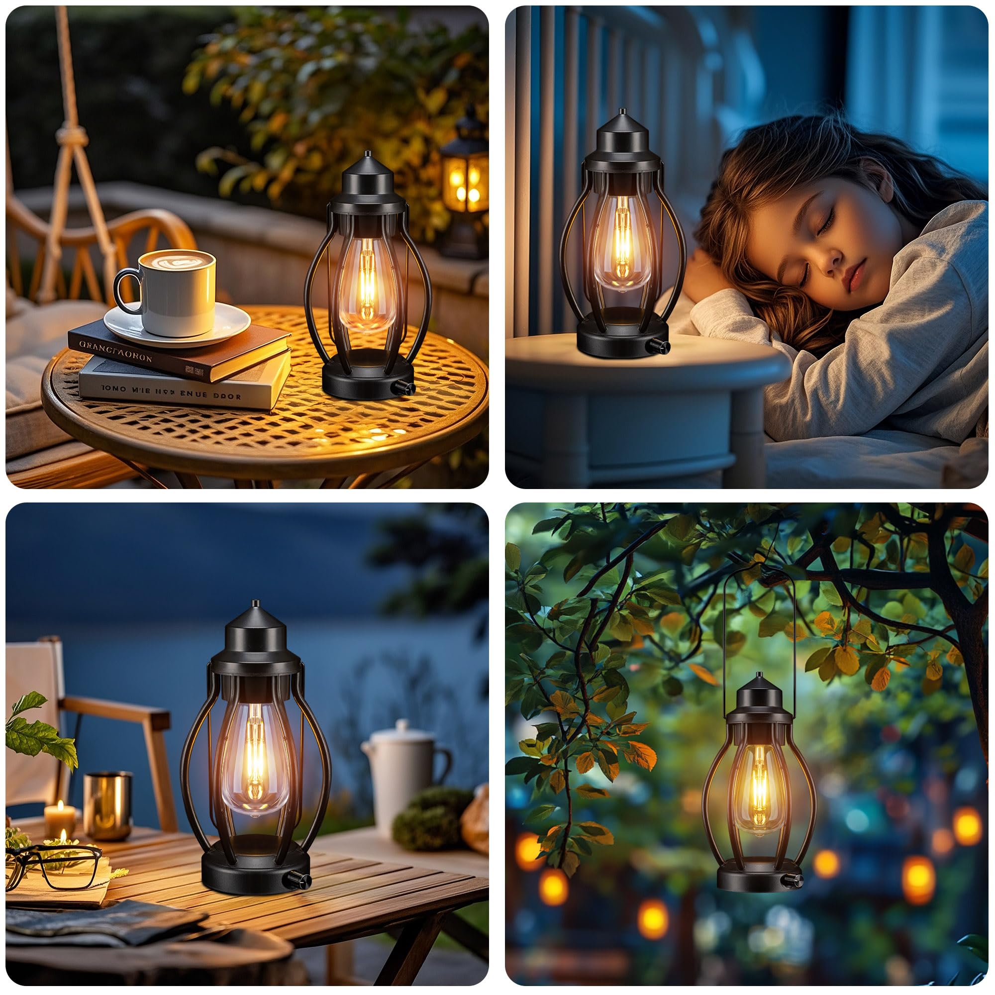 pearlstar Rechargeable LED Lanterns, 2 Pack Vintage Portable, Fully Dimmable, Black, Model 1710 for Outdoor & Indoor Use