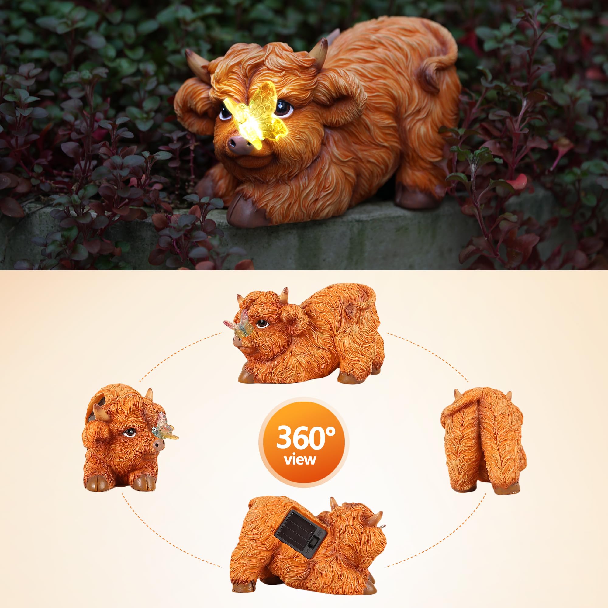 Highland Cow Solar Powered Outdoor Garden Statue  Resin Highland Cow Statue With Solar Light Lantern  Decorative Lawn  Yard Outdoor Highland Cow Decor. Unique Home Decorations  Gifts For Women