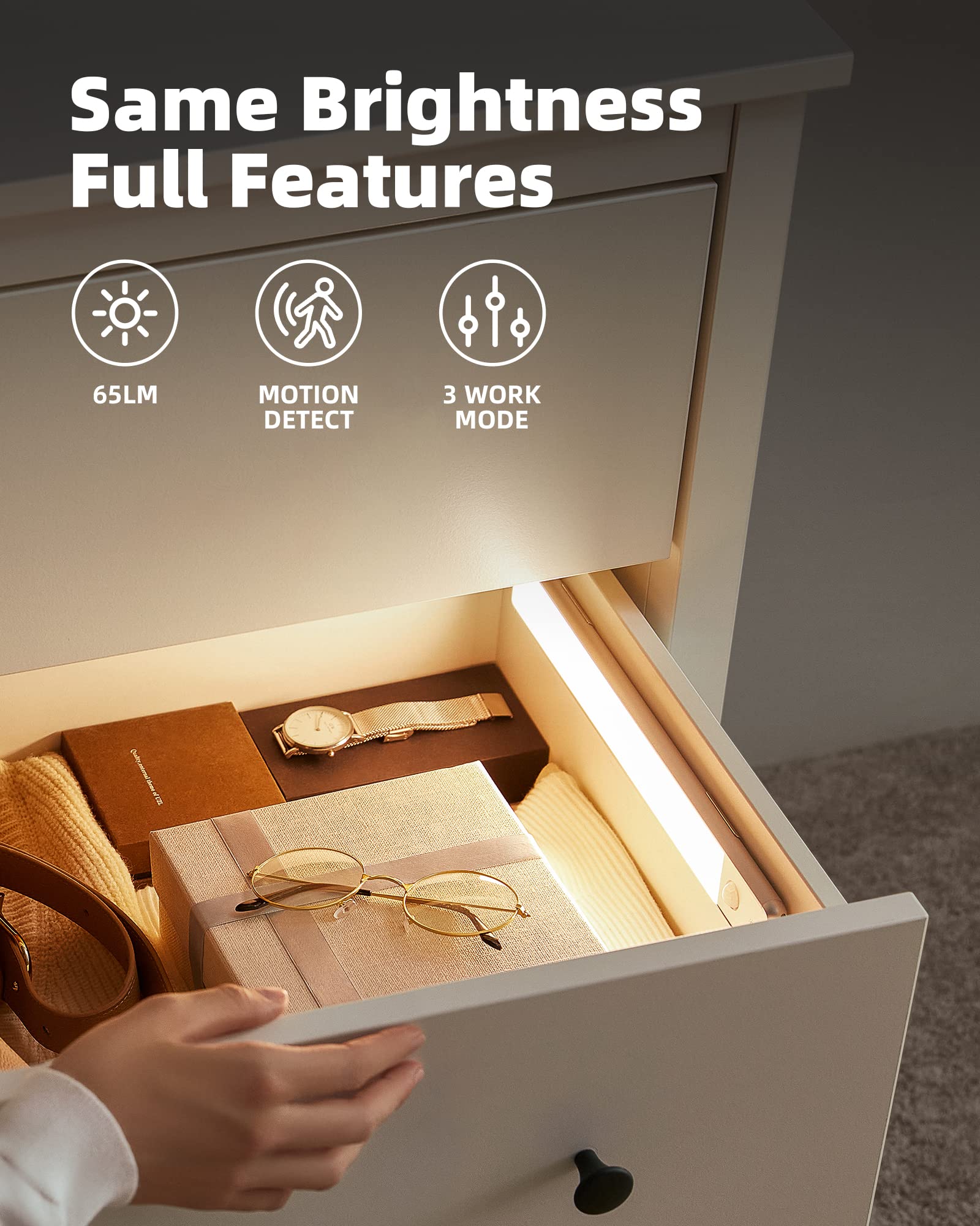 Ezvalo 52-Led Motion Sensor Under Cabinet Lighting, Usb Rechargeable Warm White, 2 Pack