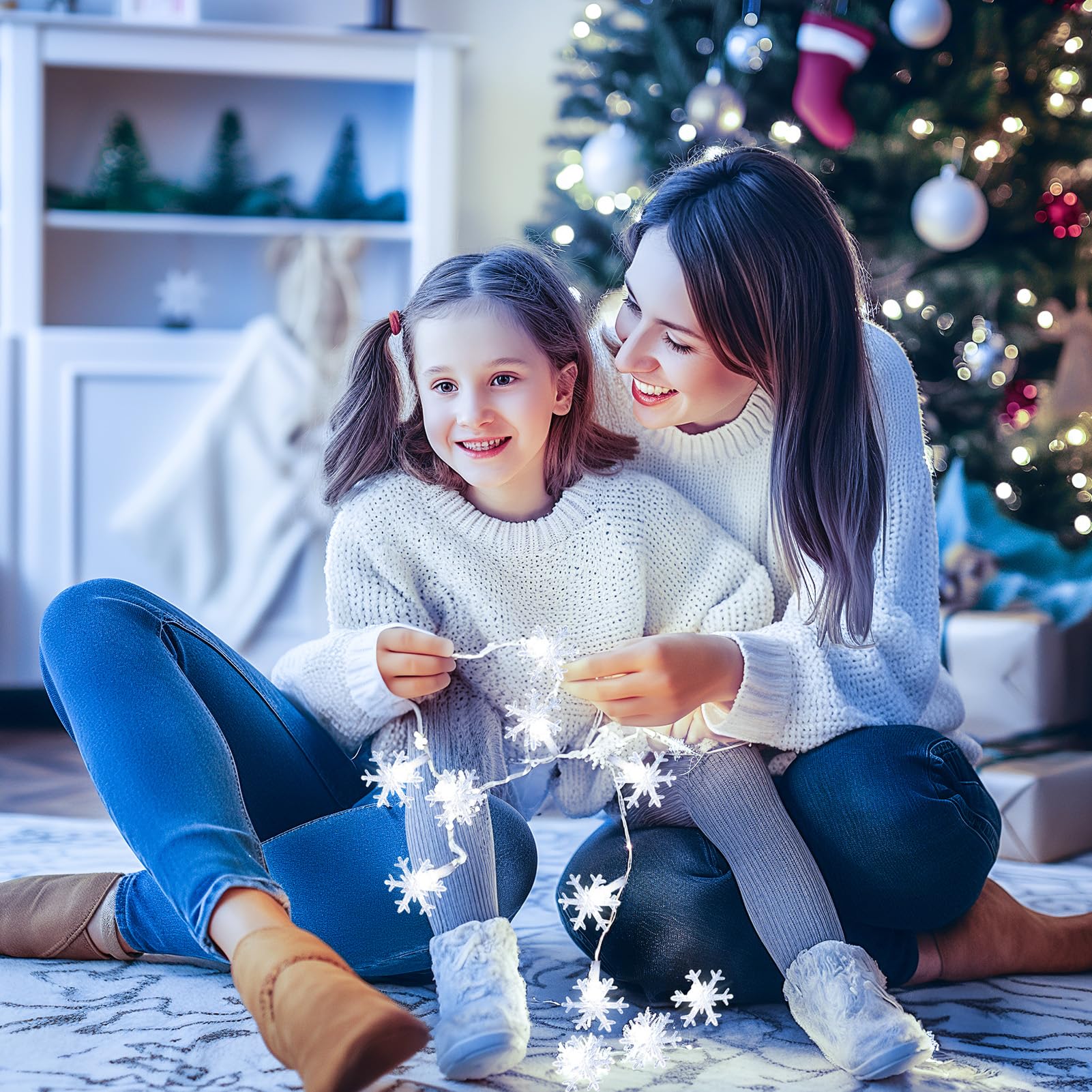 Minetom 4 Pack Christmas Snowflakes Lights, 14 Ft 30 Led Christmas Lights, Waterproof Snowflakes Holiday Lights, Shatterproof Xmas Fairy Lights For Indoor Decor