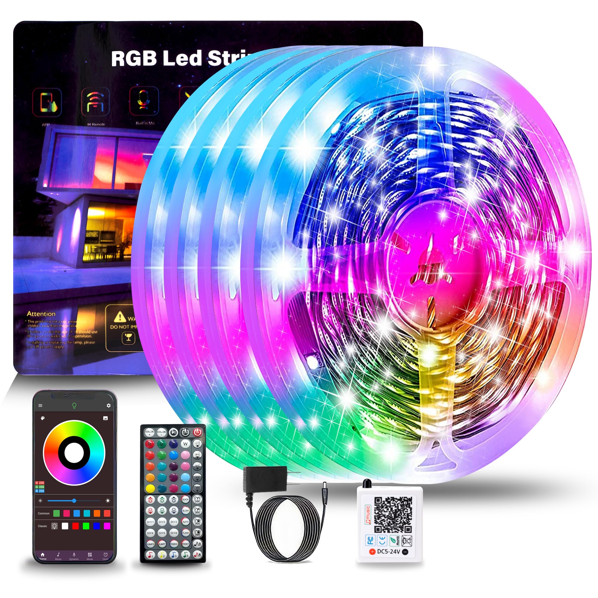 Nbbuff 400Ft Led Lights For Bedroom, Rgb Led Strip Lights Music Sync Color Changing Effects, Diy Cuttable Led Light Strip With Remote And App Control Led Lights For Room Decor Aesthetic And Parties