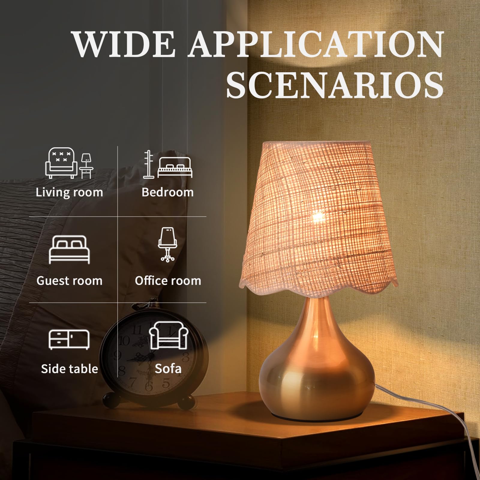 Ziqqeelam Gold Mini Table Lamp, Rattan Shade, 11.81" Nightstand Light for Bedroom, Kitchen, Living Room, Model QT1002