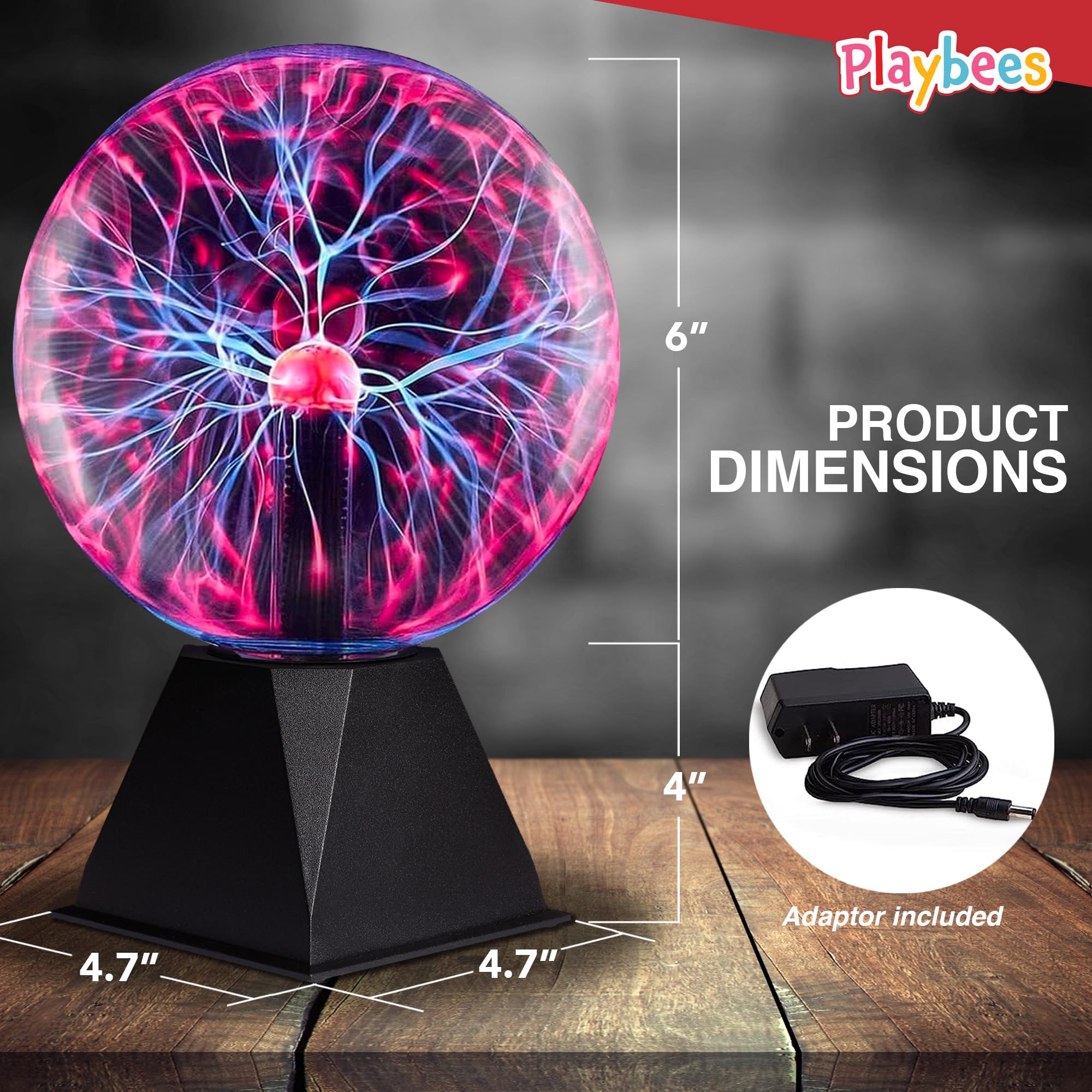 Playbees Red Plasma Ball - 7 Inch Tesla Coil Bulb in Vacuum Glass Globe - Static Electricity Display for Decorations and STEM Activities