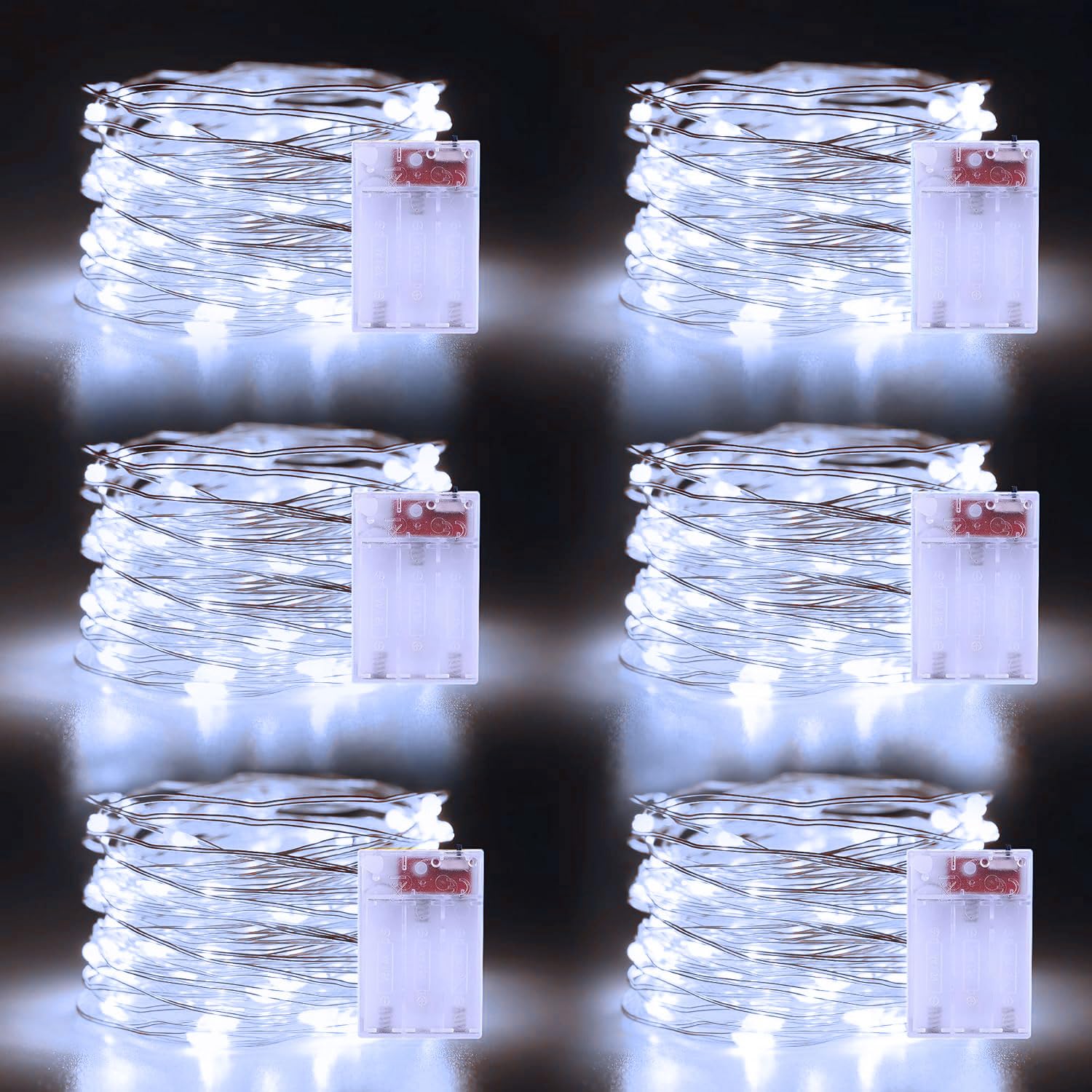 echosari Fairy Lights 50 LEDs Cool White Copper Wire 6 Pack 16.4Ft Battery Operated Twinkle Lights for Indoor Outdoor Decorations