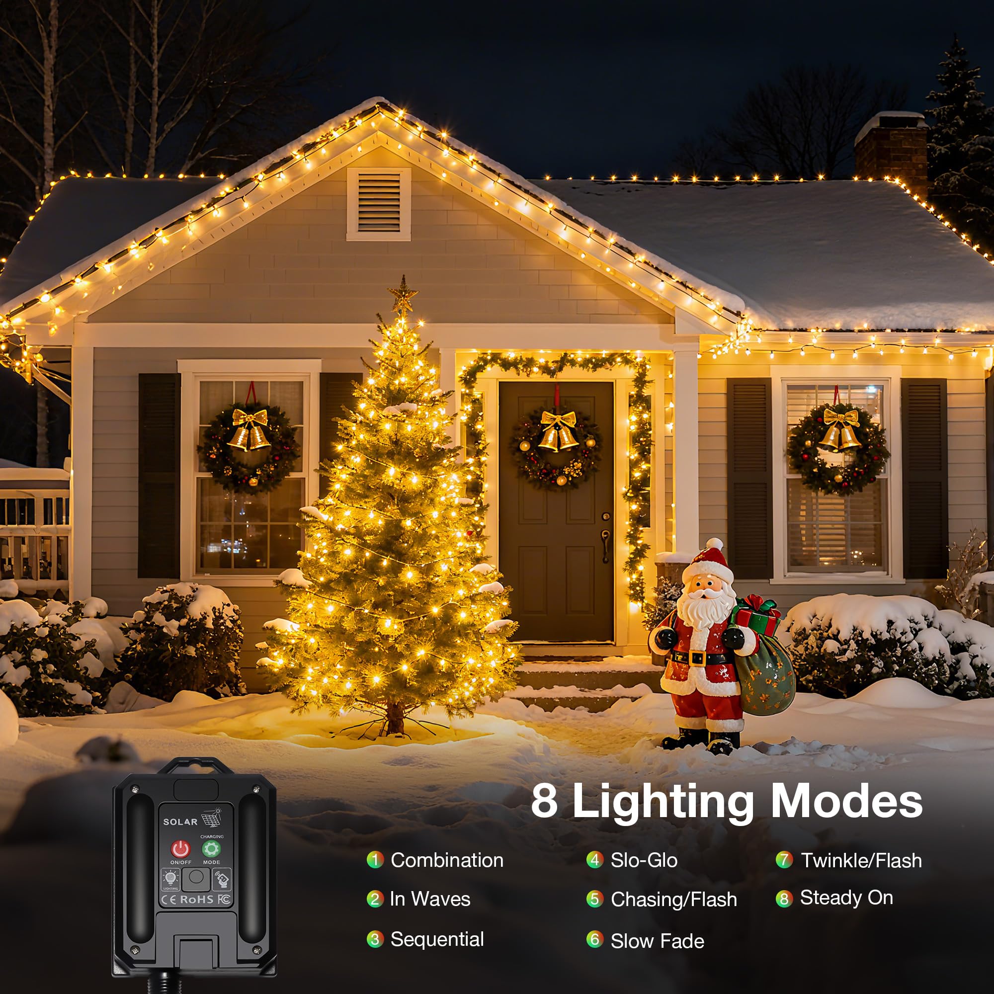 Banbanjo Solar Christmas Lights Outdoor 72Ft 200 Led Solar String Lights With 8 Modes  Waterproof Christmas String Light For Patio Garden Party Tree Proch  ding Holiday Xmas Decorations(Warm White)