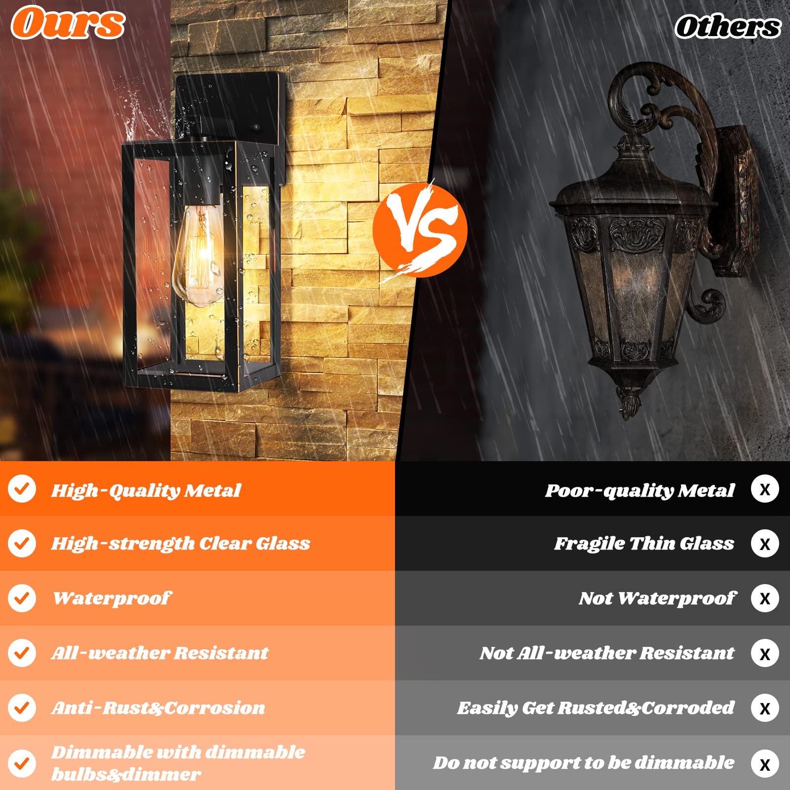 2-Pack Outdoor Lights For House, Waterproof Bronze Exterior Light Fixtures With Clear Glass, Anti-Rust Outside Wall Lanterns Sco
