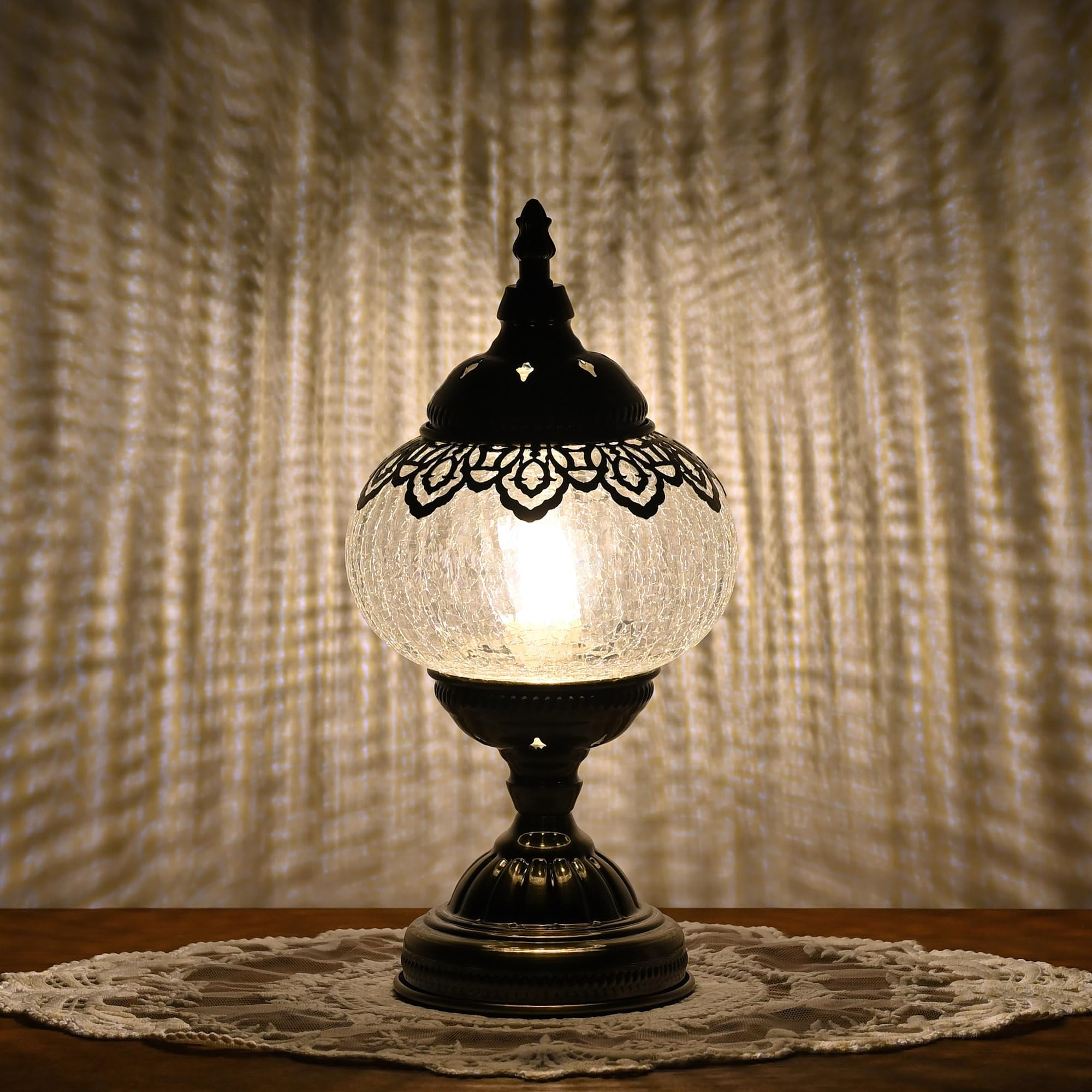 GOGERS Turkish Moroccan Table Lamp, Handmade Mosaic Glass, Tiffany Style, White 1, Model GS-HH-Y8, Decorative Desk Lamp for Bedroom