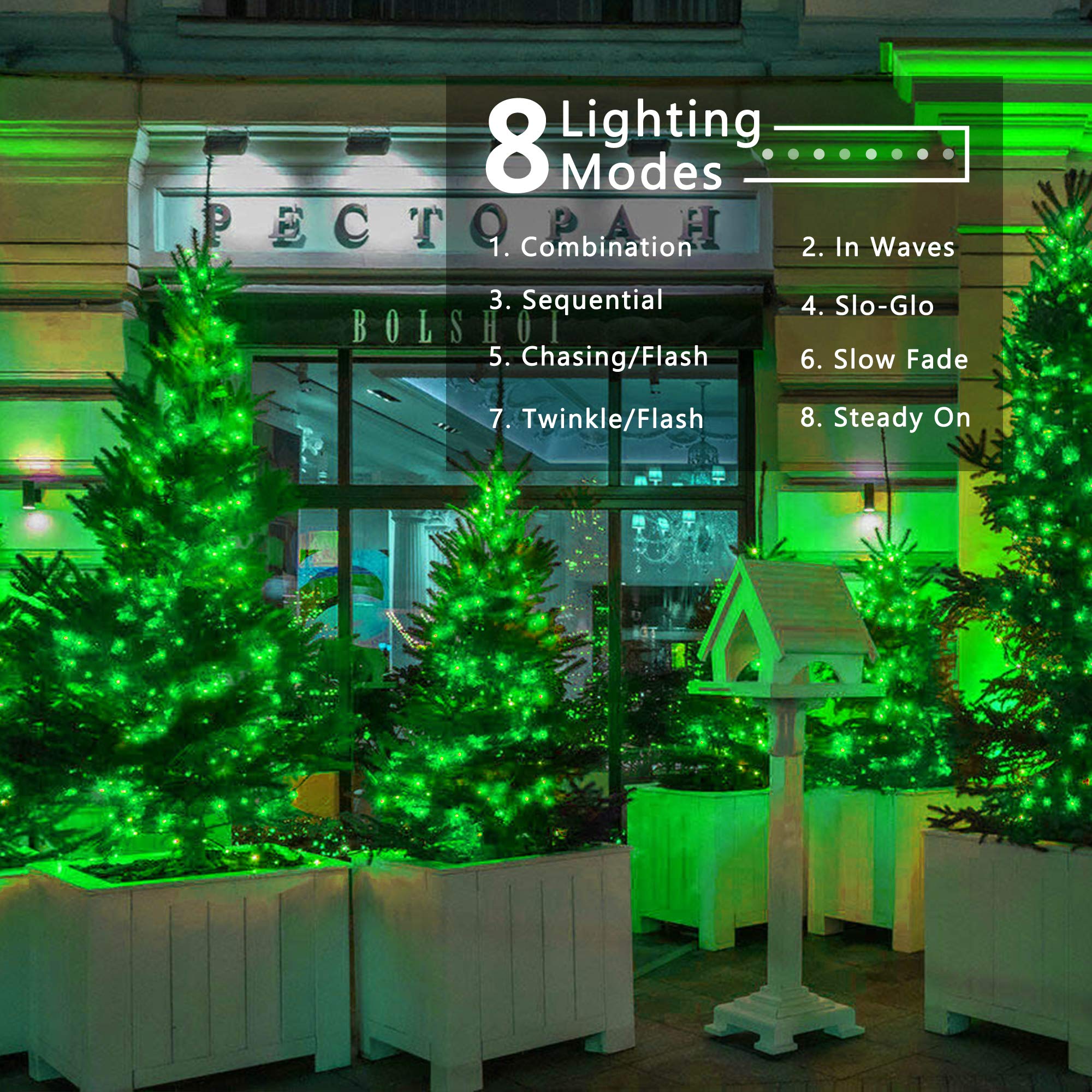 Brizled 240 LED Green Christmas Lights, 78.74ft Connectable Outdoor Fairy Lights, Waterproof, 8 Modes, Model GP-SW290DC0209-IP44