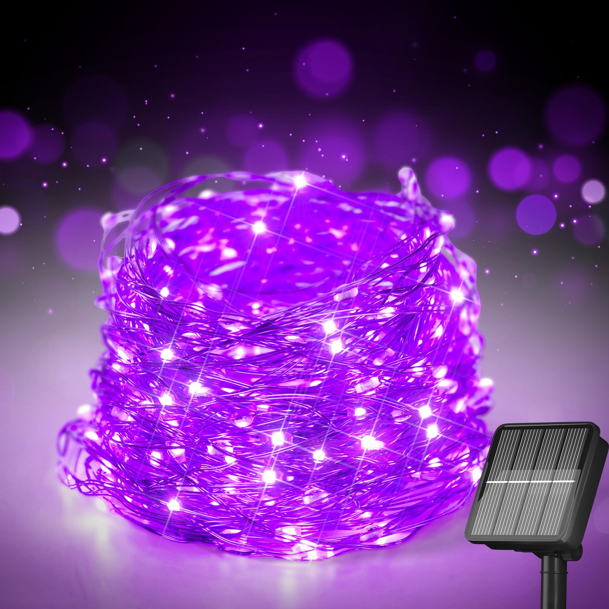 Solar String Lights for Outside, 72Ft 200 LED Solar Fairy Lights with 8 Modes, Solar Powered Fairy Lights Waterproof for Waterproof for Christmas Tree Garden Party Wedding Decor.(Purple)