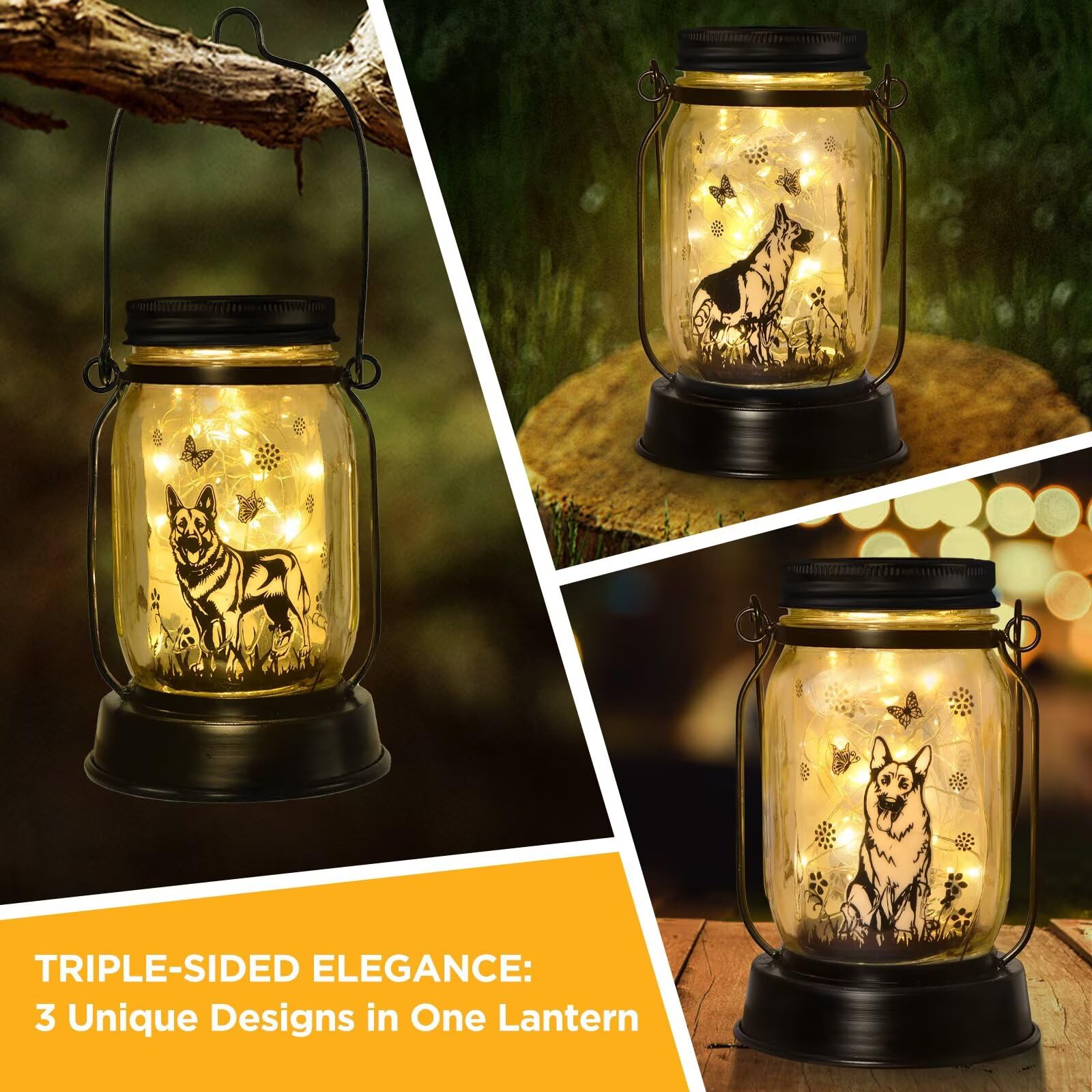 German Shepherd Gifts For Women/Men, German Shepherd Solar Lanterns Dog Mom Birthday, Dog Lovers Lantern, Pet Loss Pet Memorial