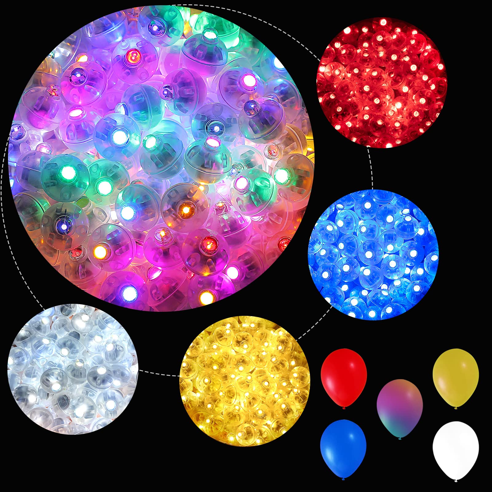ZGWJ Mini LED Lights for Lanterns & Balloons, 100 Pcs, Mix-Color, Plastic, Model A01-Mini