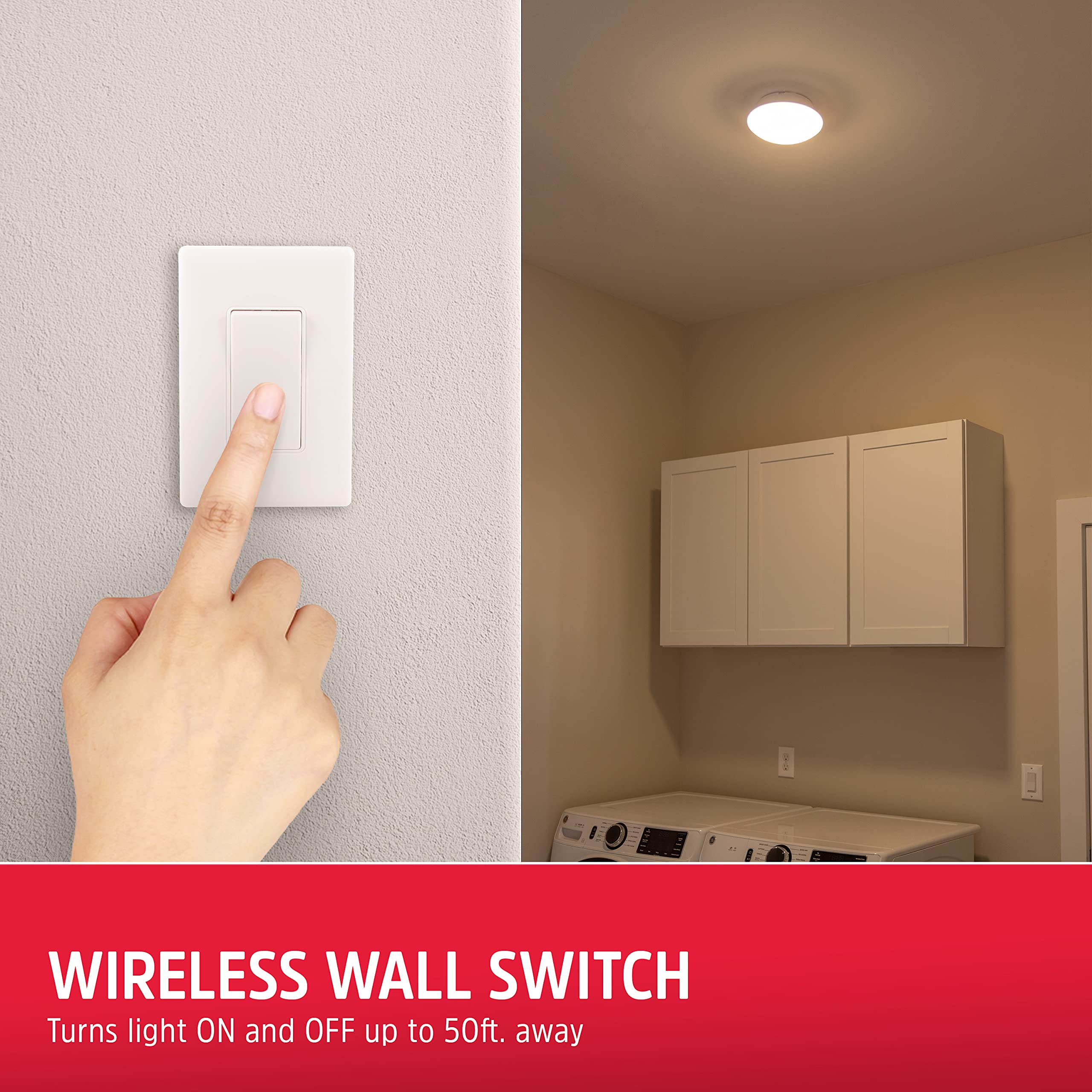 Energizer Led Ceiling Light Fixture, Battery Operated, Wireless Wall Switch Remote, 300 Lumens, Ceiling Light No Electricity, Pe