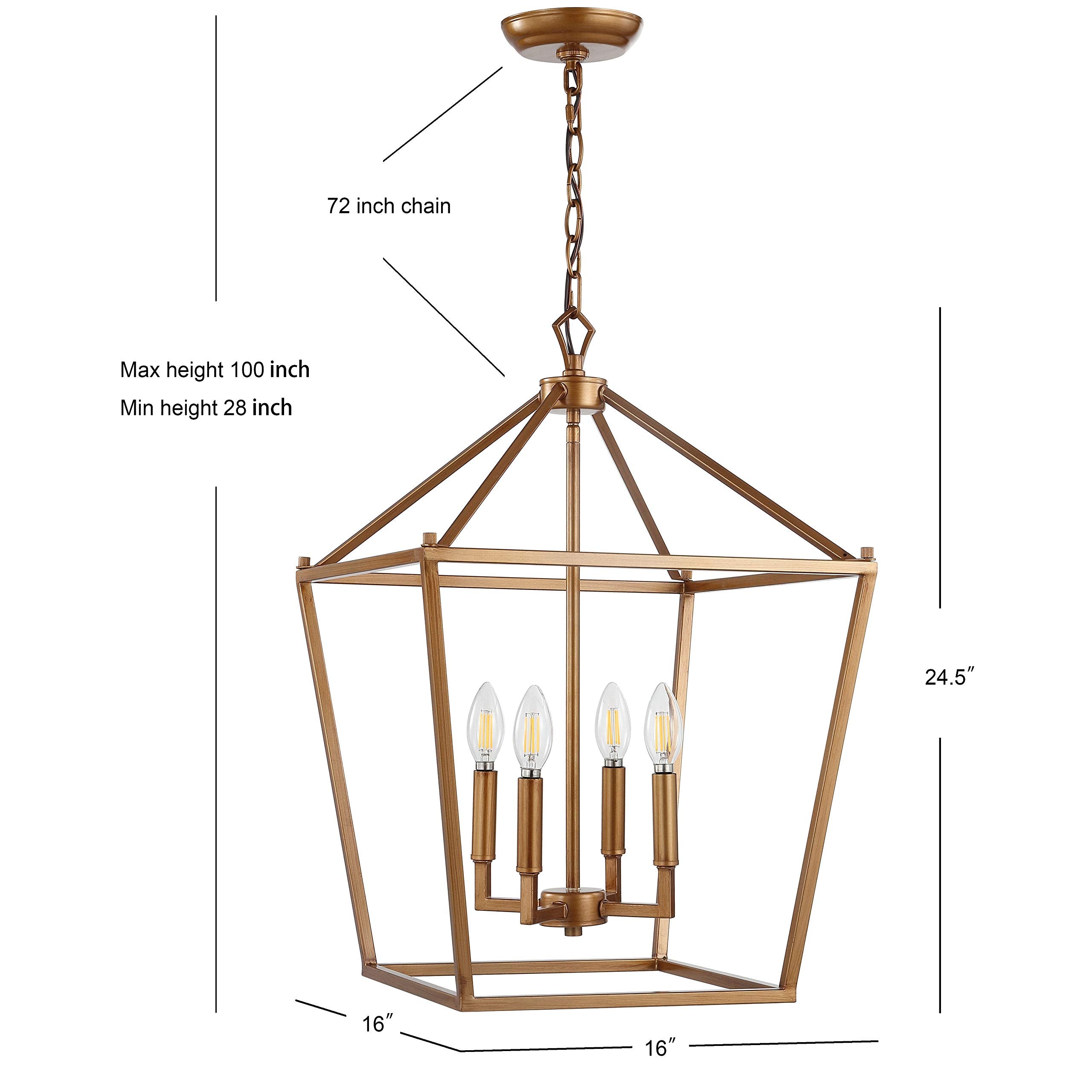 JONATHAN Y 16 Antique Gold Dimmable Metal LED Pendant - Classic Farmhouse Lantern for Dining Room, Living Room, Kitchen, Foyer, Bedroom