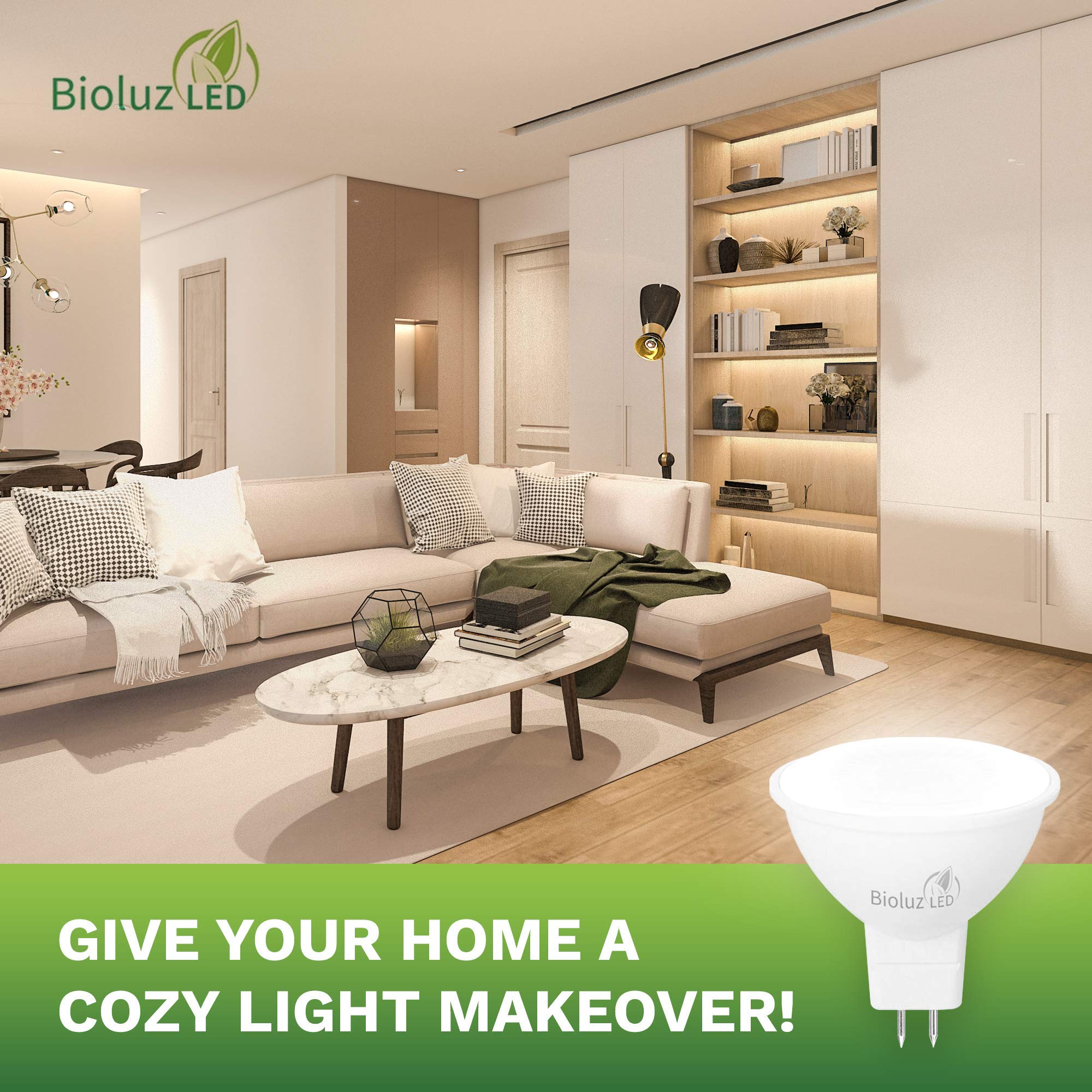 Bioluz LED MR16 7W 3000K Halogen Replacement Bulb, Non-Dimmable, 6 Count, UL Listed