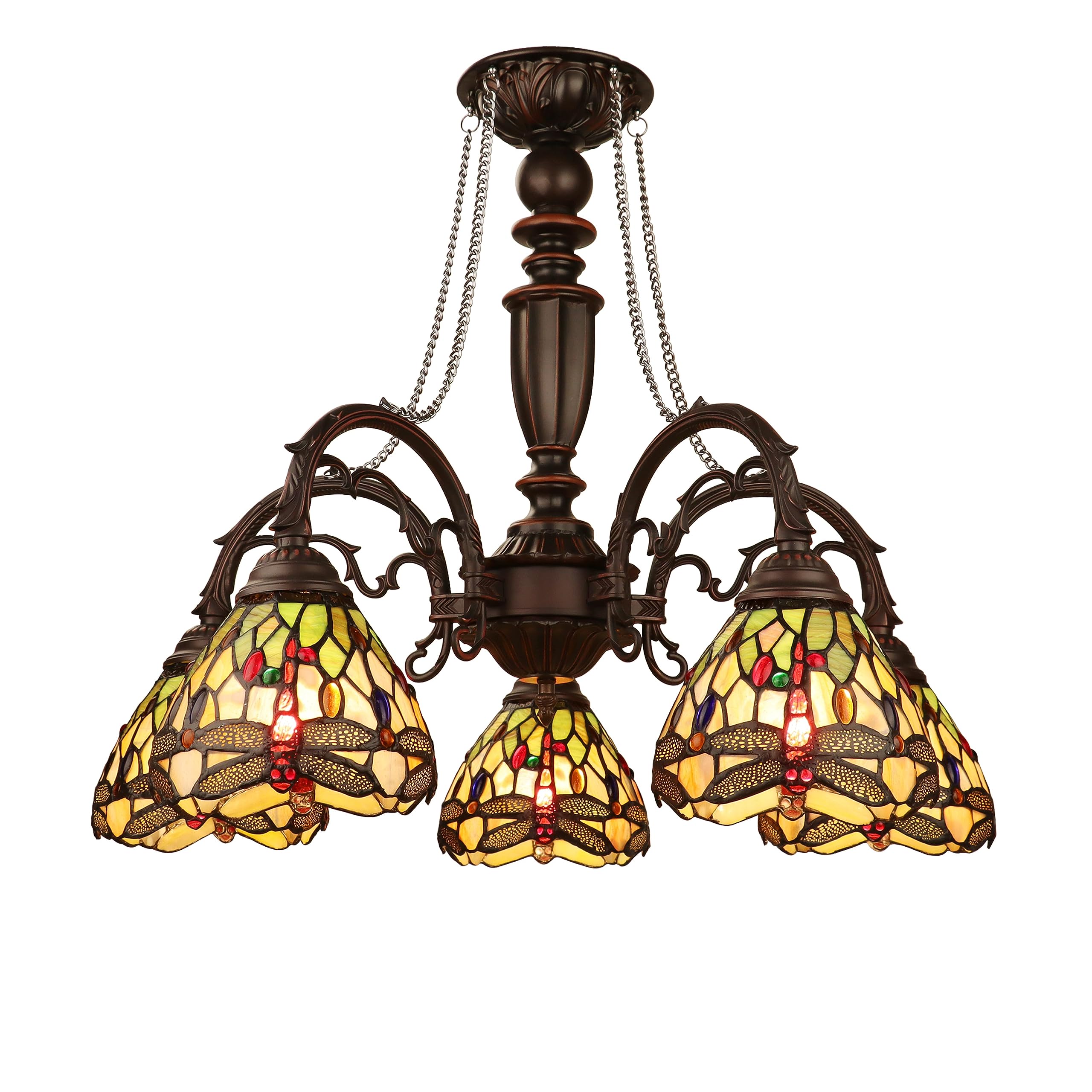 Chloe Lighting ANISOPTERA 5-Light Chandelier Antique Dark Bronze 27in Wide Glass Multicolor Model CH32825DB27-DC5