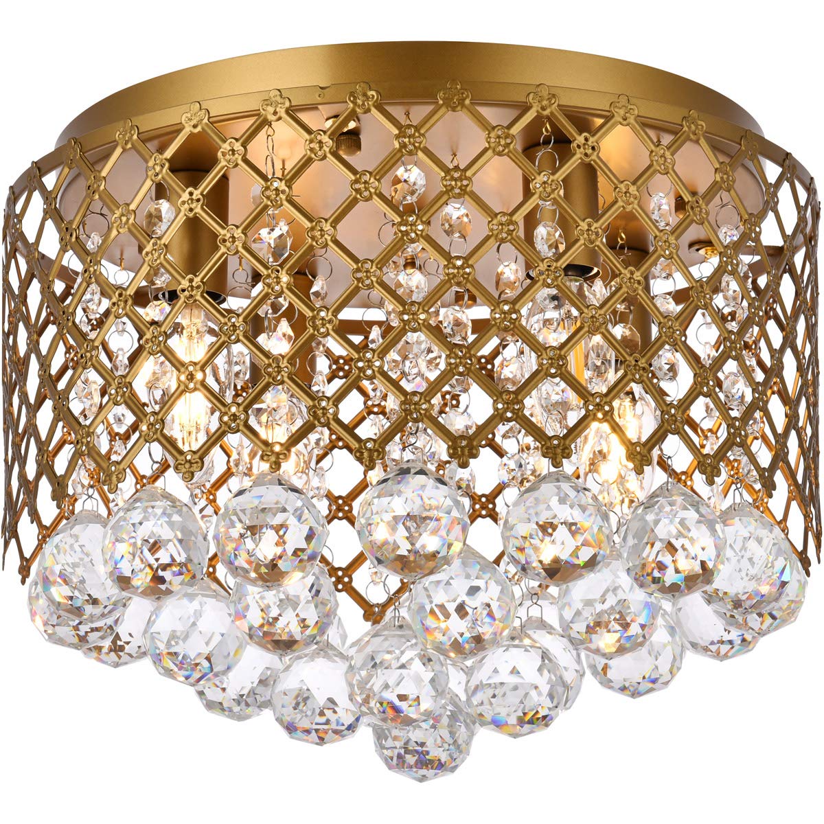 Living District Tully 4-Light Contemporary Metal Flush Mount in Brass and Clear