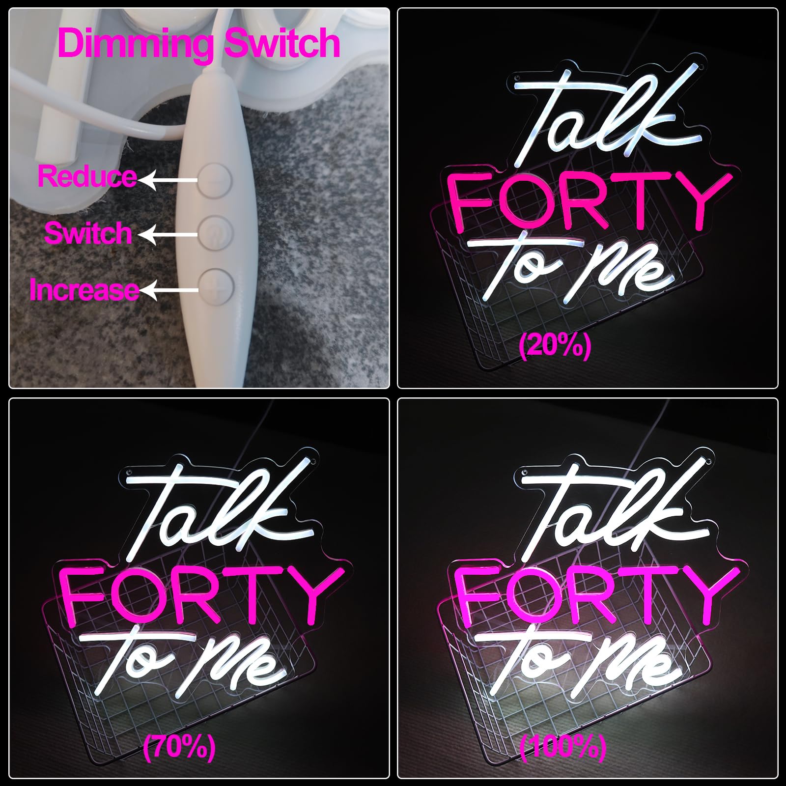 Jesalah LED Neon Sign - Talk Forty To Me - Dimmable 14.2x14.2 inches - B-Pink White - Perfect 40th Birthday Gift and Decor