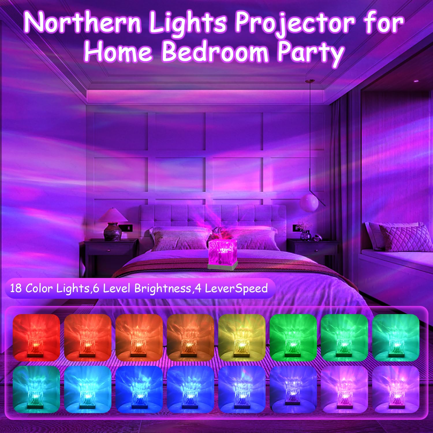 Luminorthe Cube Lamp Ocean, 18 Colors Northern Lights Projector With Remote, 30 Lighting Modes Ocean Wave Projector Light Galaxy