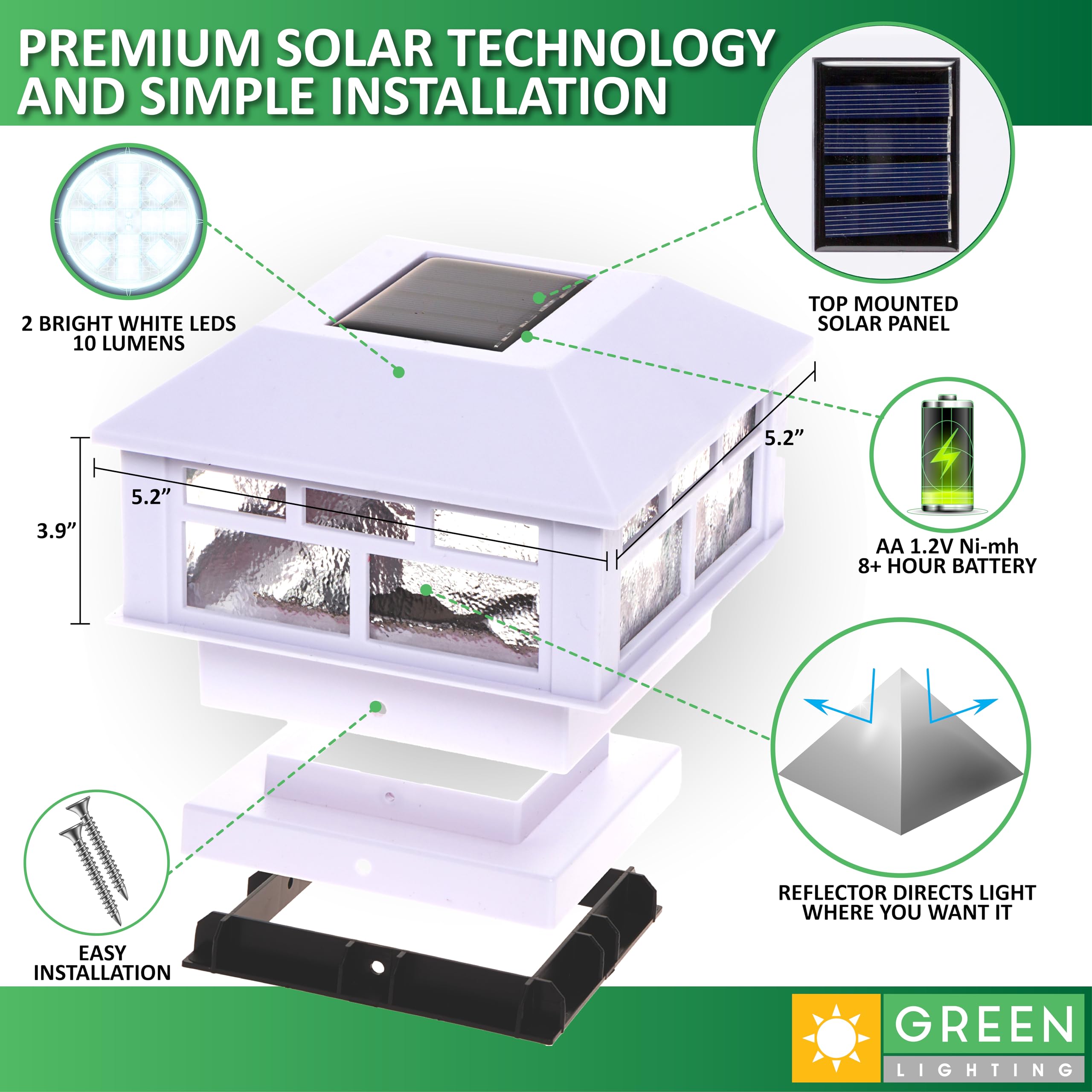Greenlighting Solar Post Cap Lights 4X4 5X5 - Fence Post Lights - Outdoor Waterproof Solar Powered Led For Wood Vinyl Post Caps