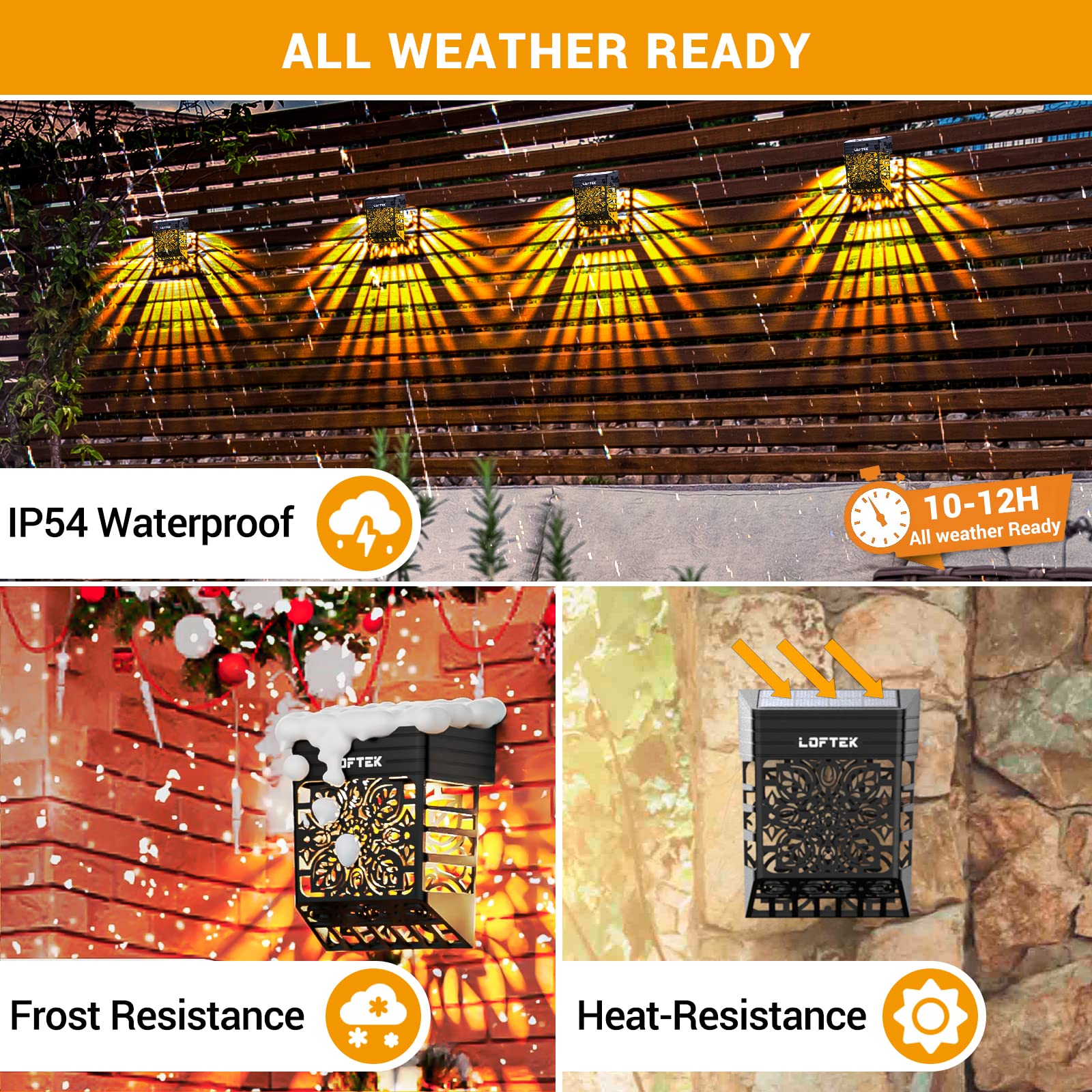 LOFTEK Solar Deck Lights, 8 Pack Warm White, Waterproof Outdoor Fence Post Light, Model SLR0601S, Black, Dusk to Dawn Lighting