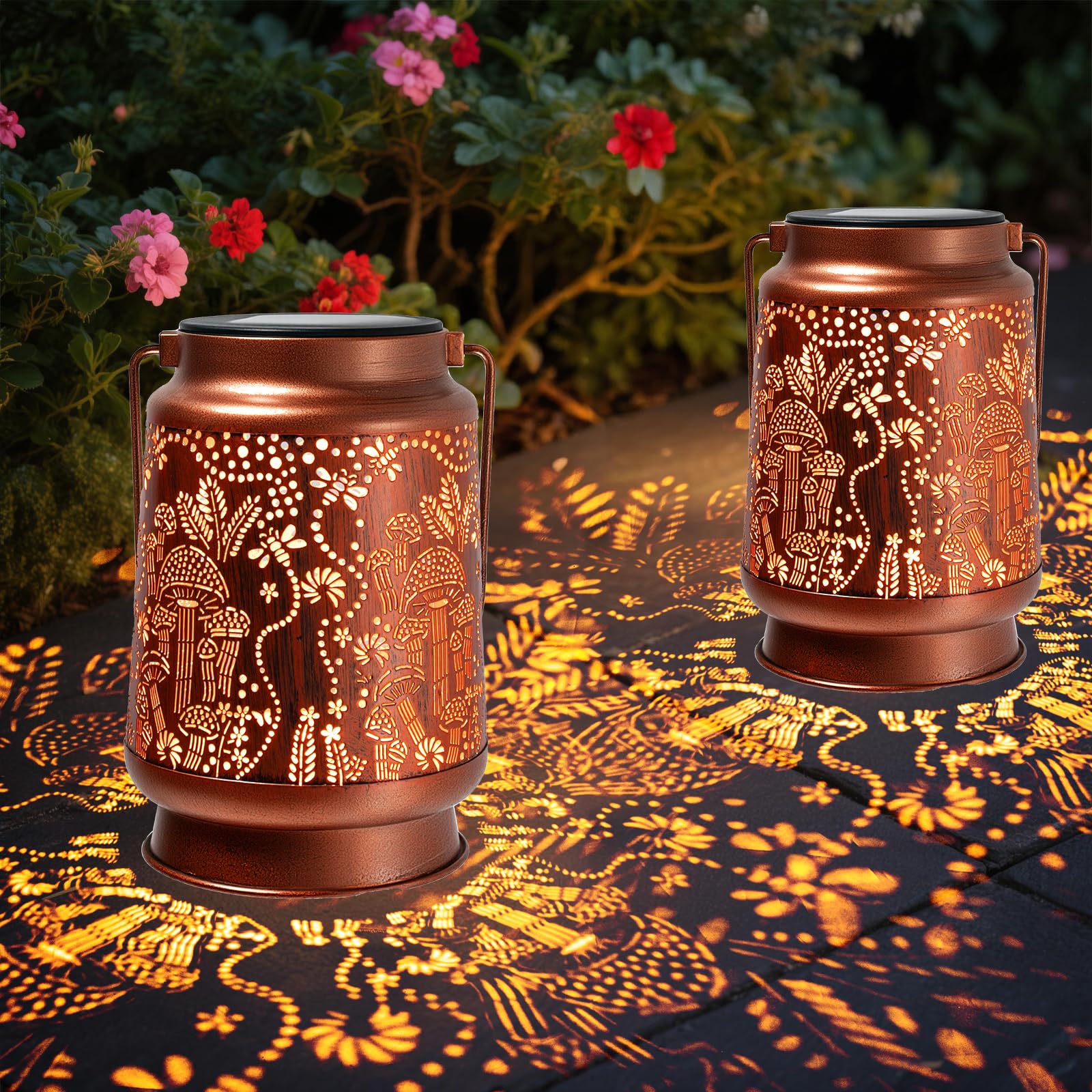 YWYWLED Outdoor Solar Lanterns Waterproof - Metal Hanging Solar Lights Outdoor Decorative, Solar Powered LED Lantern Lamp for Pa
