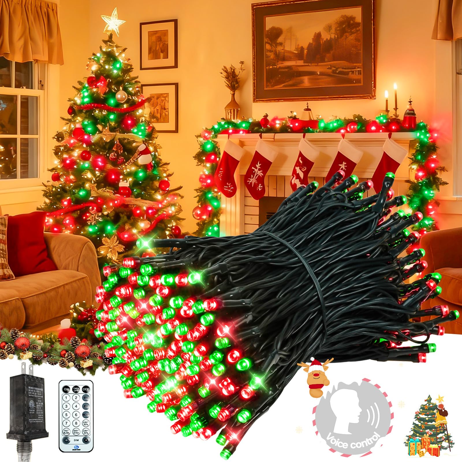 Voice Control 88Ft 240Led Smart Christmas String Lights Outdoor/Indoor | String Lights Plug In With Remote  12Modes  7Voice Commands & Timers  Christmas Twinkle Light For Xmas Tree Decor (Red & Green)