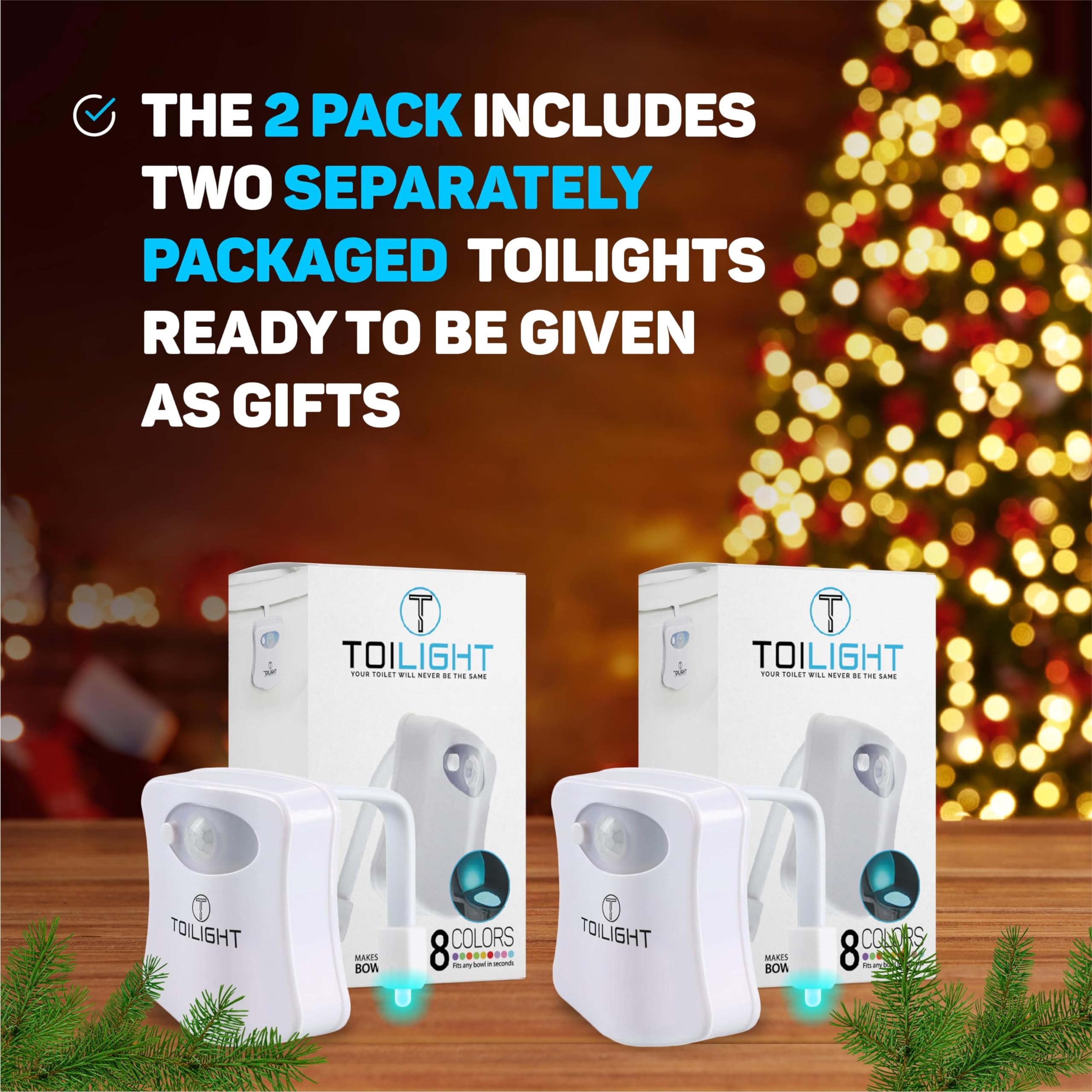 2 Pack. The Original Toilet Bowl Night Light. Fun & Useful Bathroom Motion Sensor Tech Gadget. Funny Novelty Birthday Gift Idea.