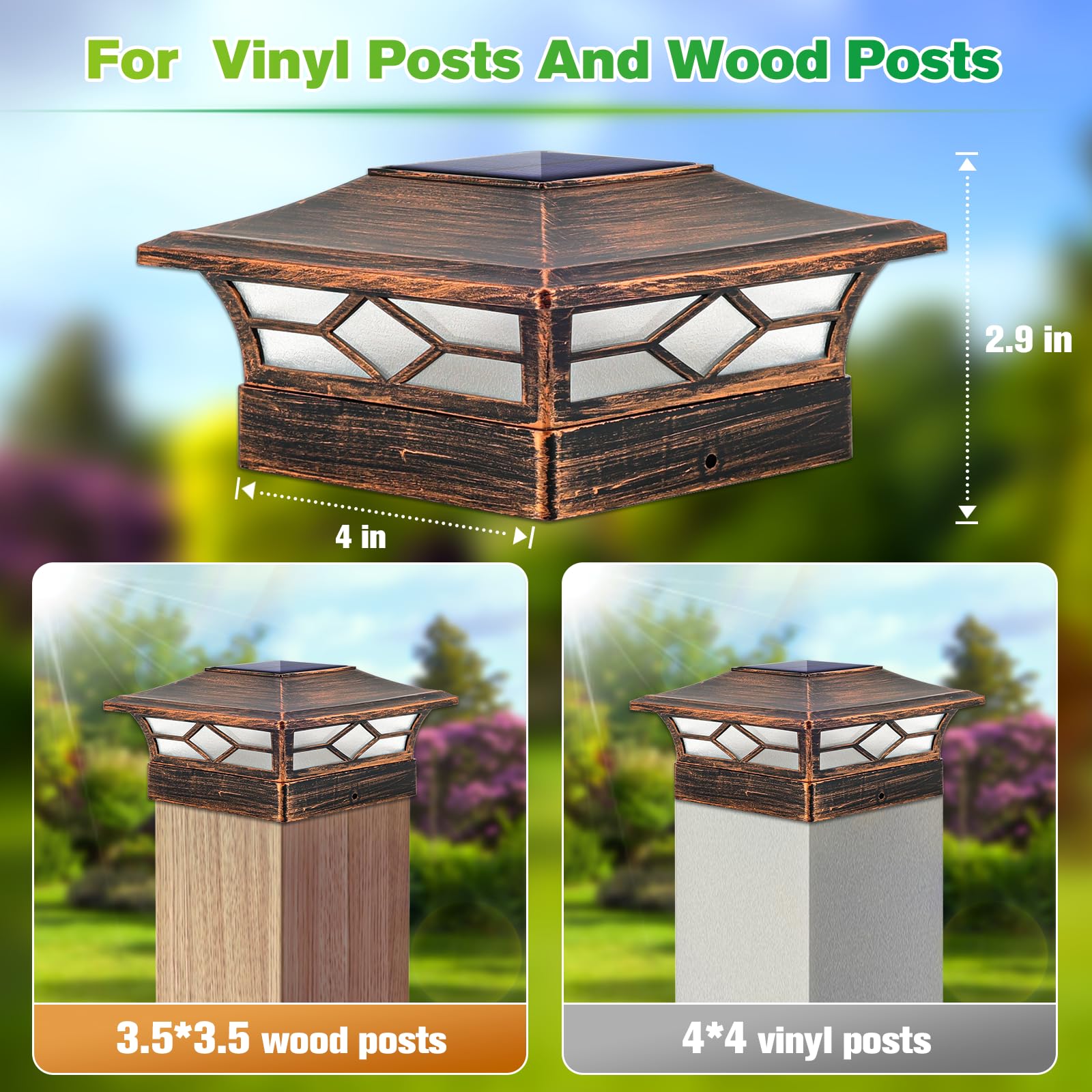 JOFIOS Solar Post Cap Lights 12pack, Waterproof LED for 4x4 Posts, Brushed Copper, Model TZ16, Cool/Warm Lighting for Garden Patio