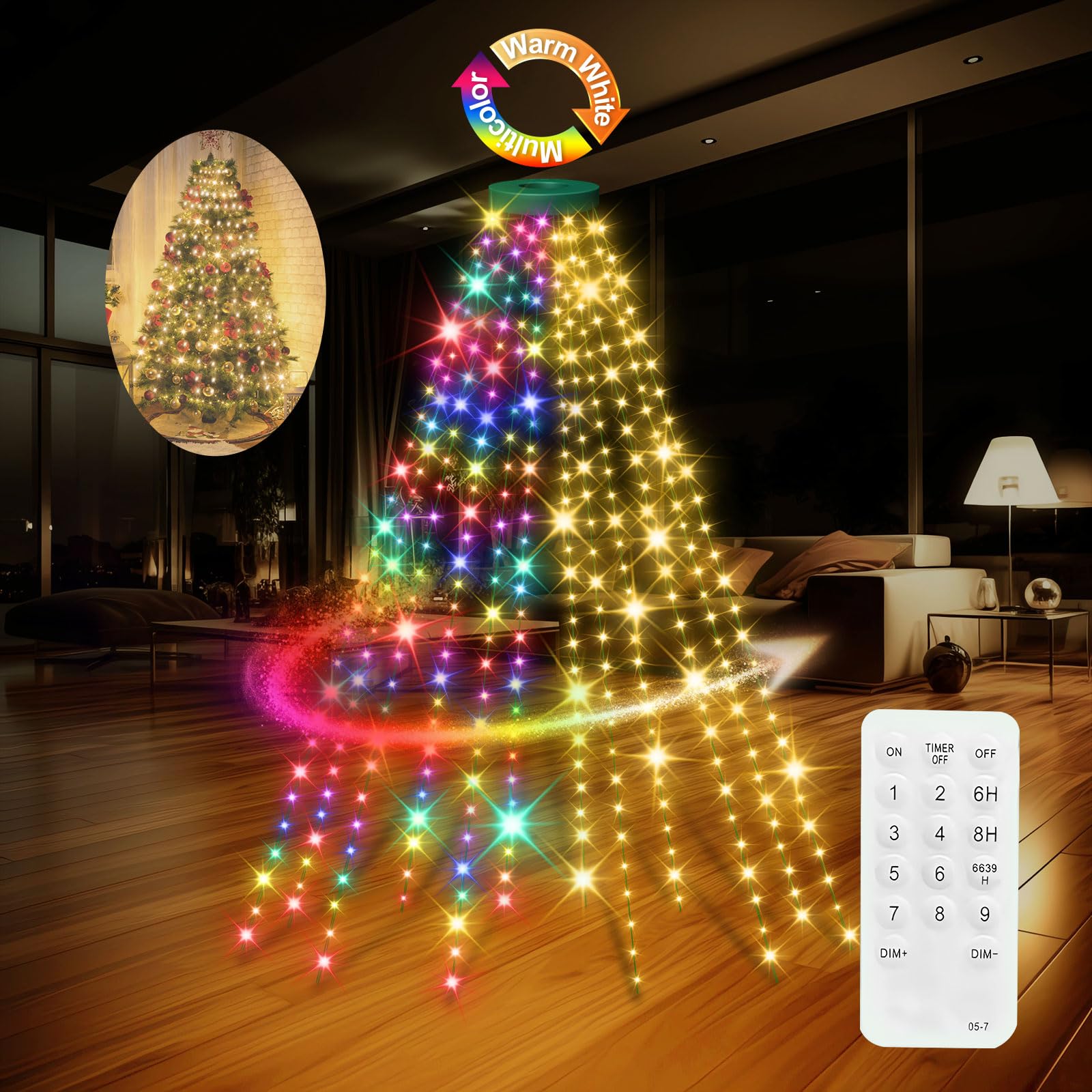 Comfyaura 12 Modes Easy Christmas Tree Lights With Ring Indoor Outdoor - 5Ft X 12 Lines String 216 Led Timer Dimmable Remote Waterproof Lights For 4 5 Ft Xmas Tree Decor (Warm White Or Multicolor)