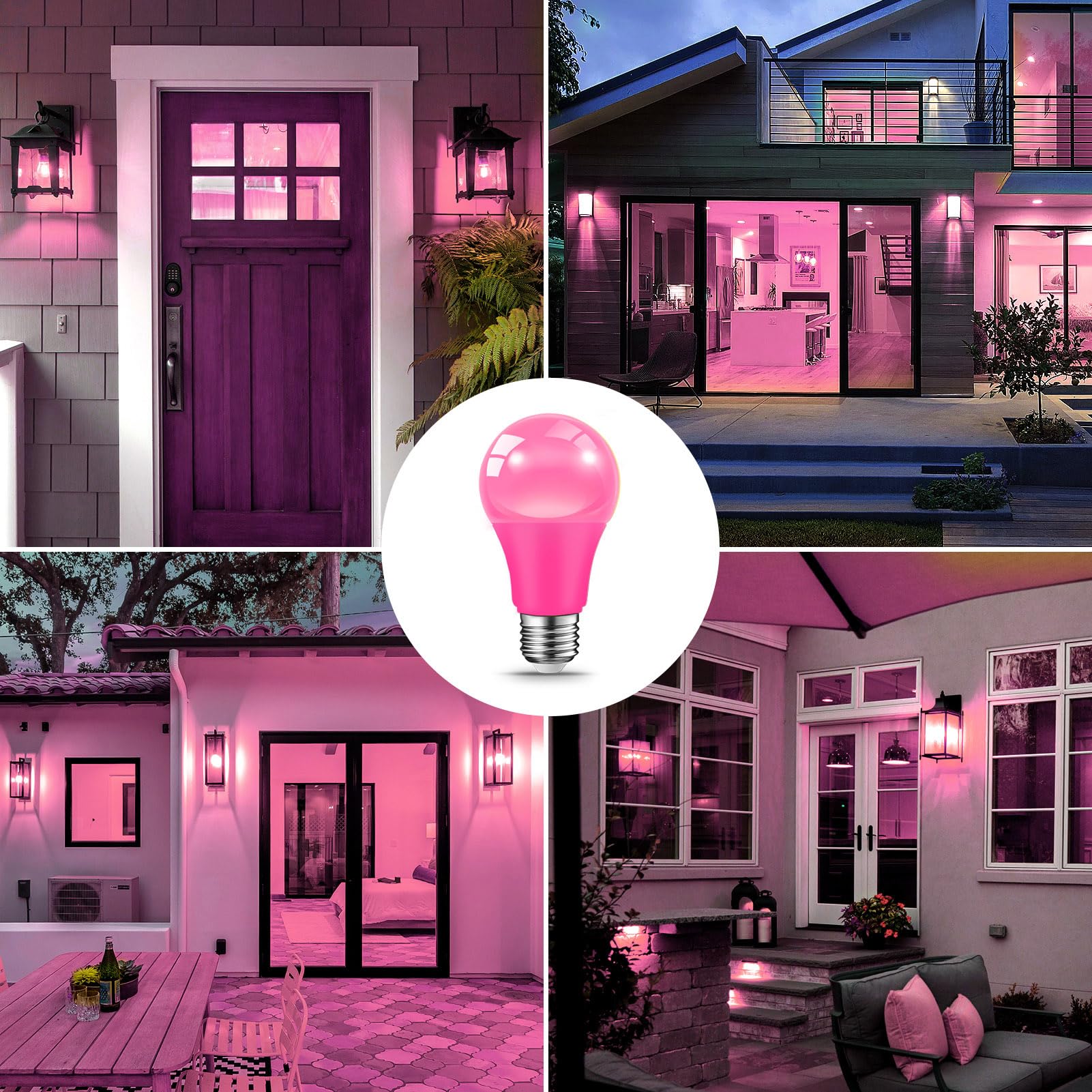 Jaheks Led Pink Light Bulbs For Outdoor Indoor, 9W(60W Equivalent) E26 Base Pink Bulb For Christmas, Halloween,Wedding,Party,Bar,Porch,Holiday Lighting,Home Decor, 2-Pack