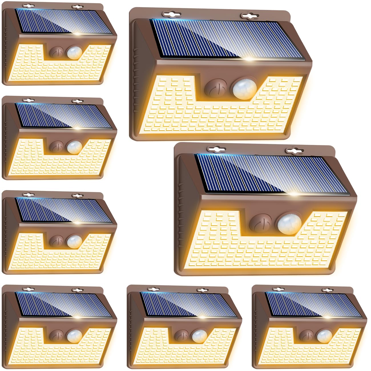 Peasur Solar Lights Outdoor Motion Sensor Waterproof 8 Pack, 140LED, Brown Frame, Plastic, 3 Modes for Garden Yard