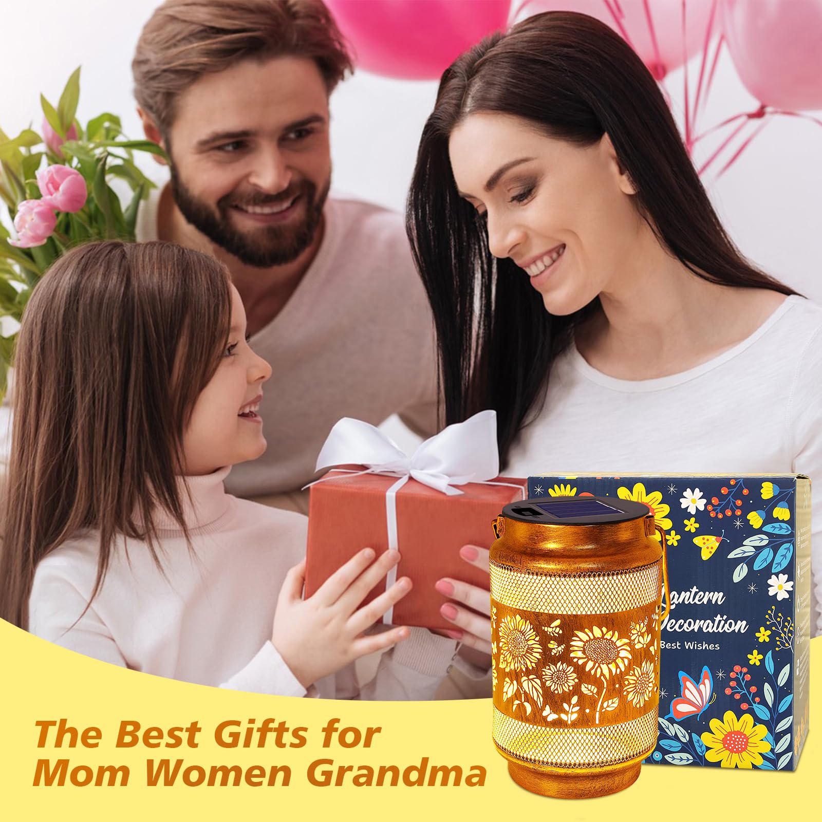 Solar Lanterns Outdoor Waterproof With Shepherd Hook, Sunflower Birthday Gifts For Women Mom Grandma, Metal Solar Hanging Lights