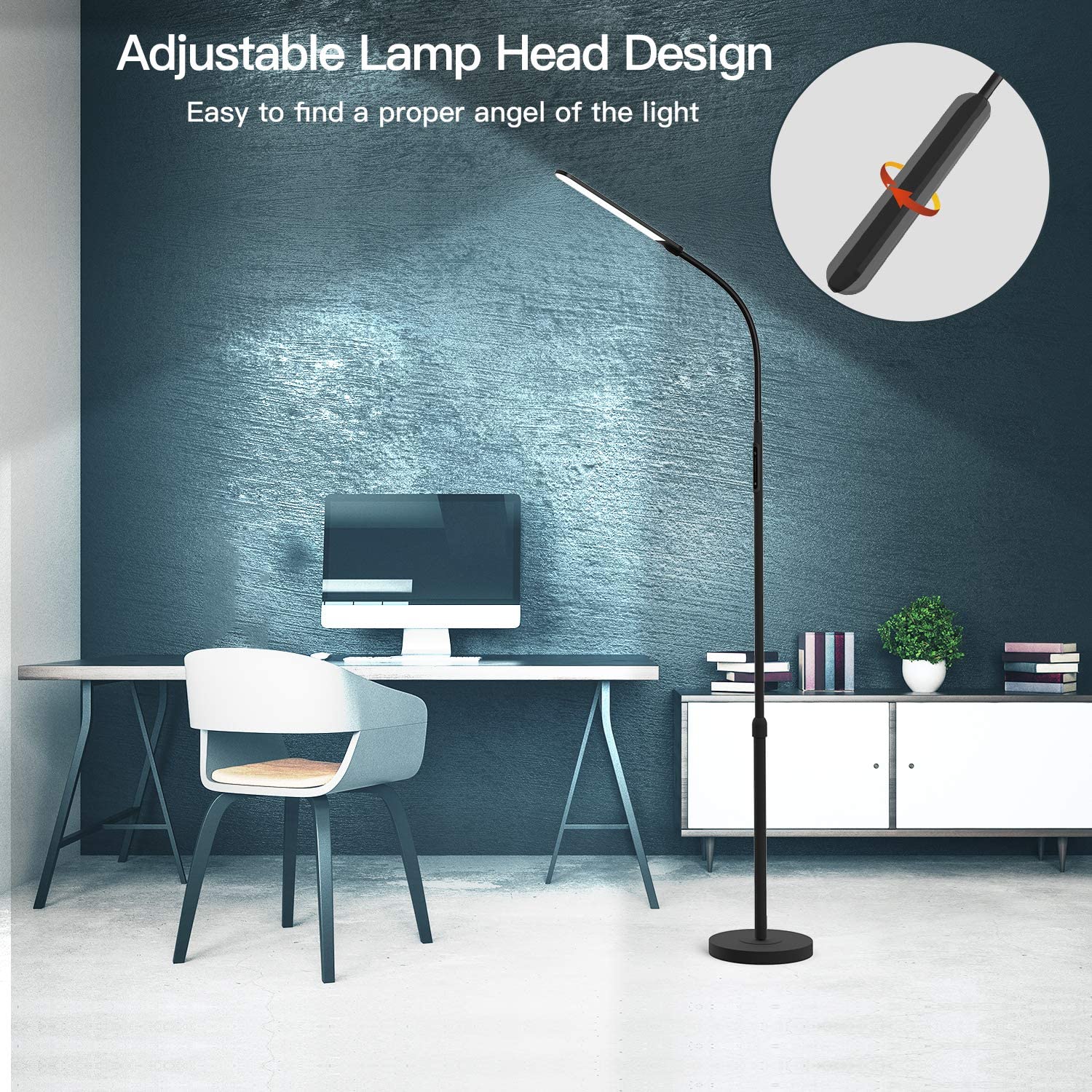 Nxone Adjustable Led Floor Lamp, Black, Modern Reading Light With 4 Colors & Stepless Brightness