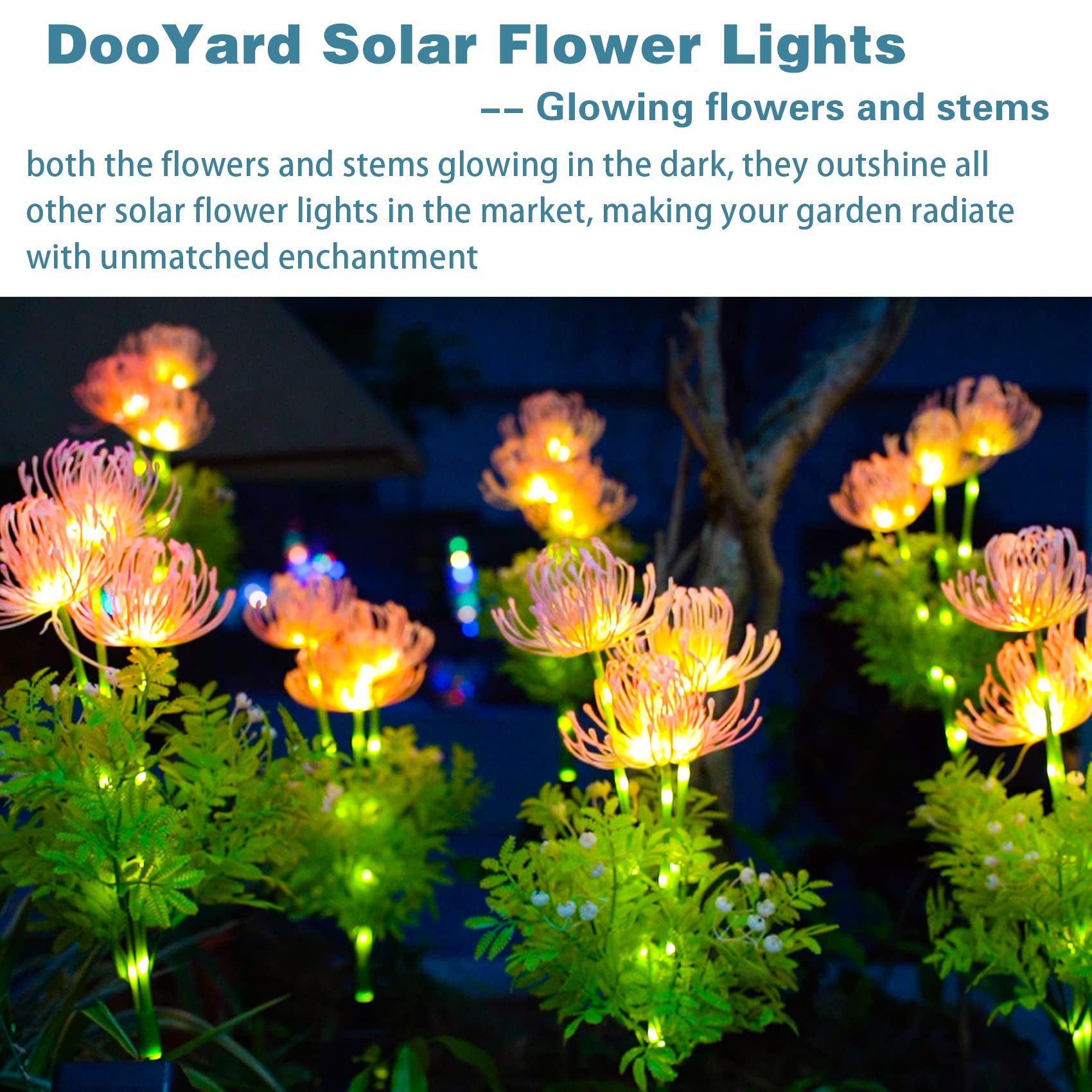 Dooyard Solar Garden Lights, Solar Flowers Lights With Glowing Flowers & Stems, Upgraded Solar Panel, Outdoor Lights For Garden