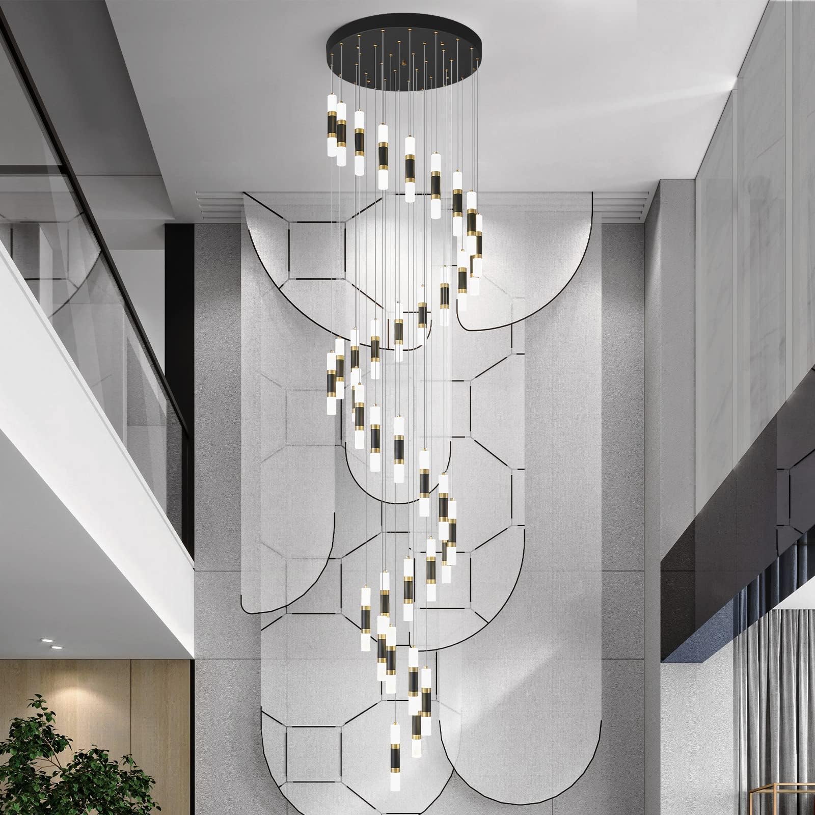 Liangmh 36-Light Modern Chandeliers For Entryway Ceiling Pendant Light Dimmable Led 216W Staircase Large Chandelier Lobby Living