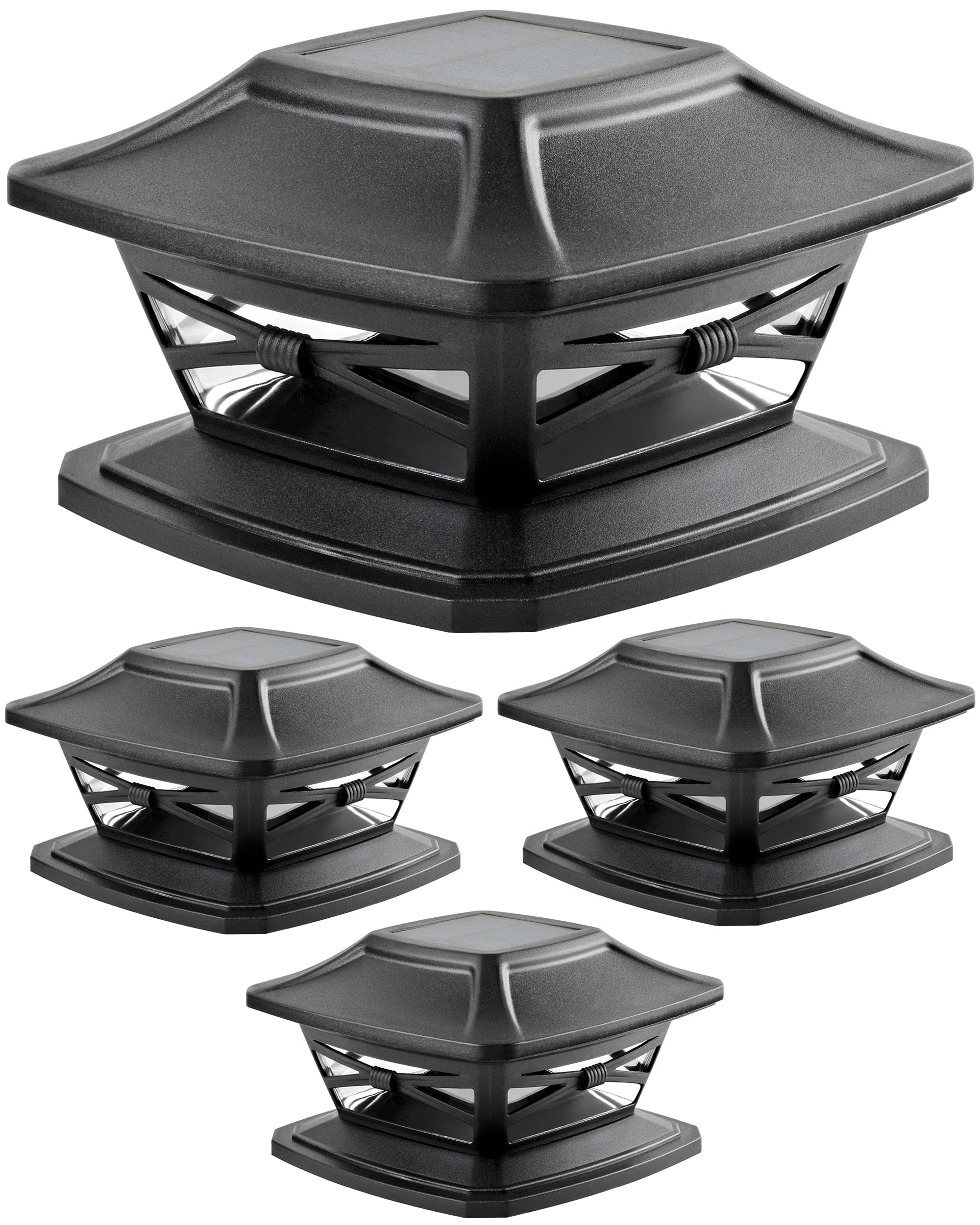 Davinci Lighting Flexfit Solar Post Cap Lights - 4 Pack, Slate Black, Led, Fits 4X4, 5X5, 6X6 Wooden Posts, Durable Plastic
