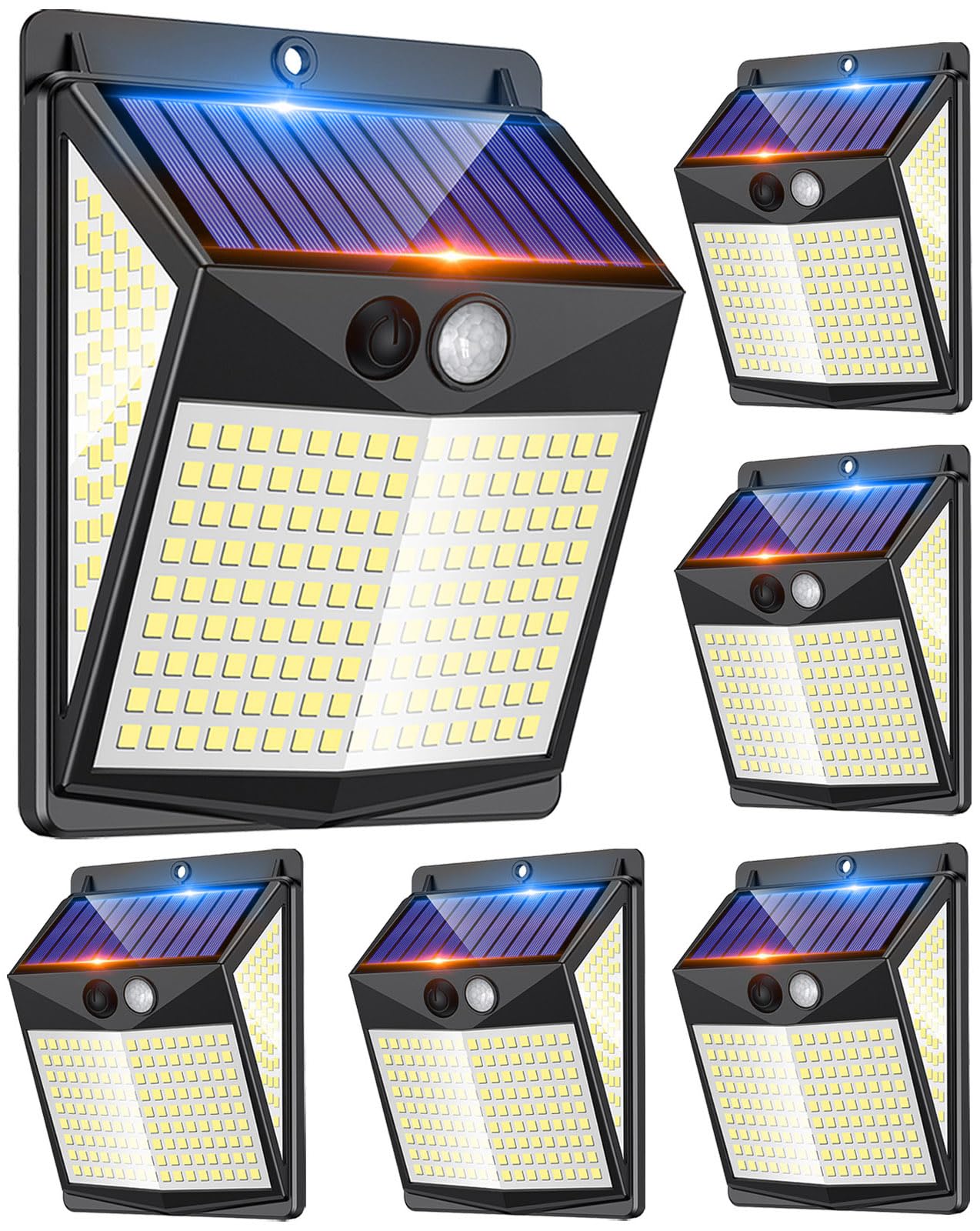 ECGER Solar Motion Sensor Lights - 238 LED, 300° Illumination, 3 Modes, IP65 Waterproof, Black, 6 Pack